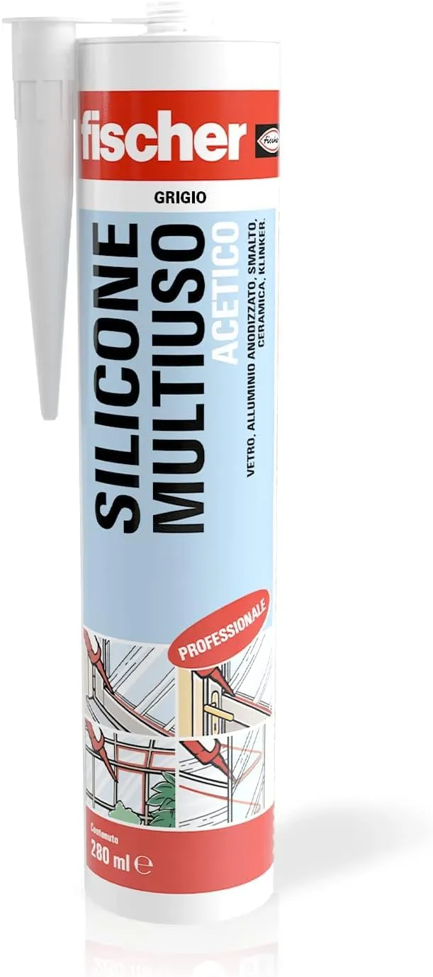 Fischer Silicone Acetico Multiuso SAM 280 ml, Grigio, 25 Pezzi - immagine 3