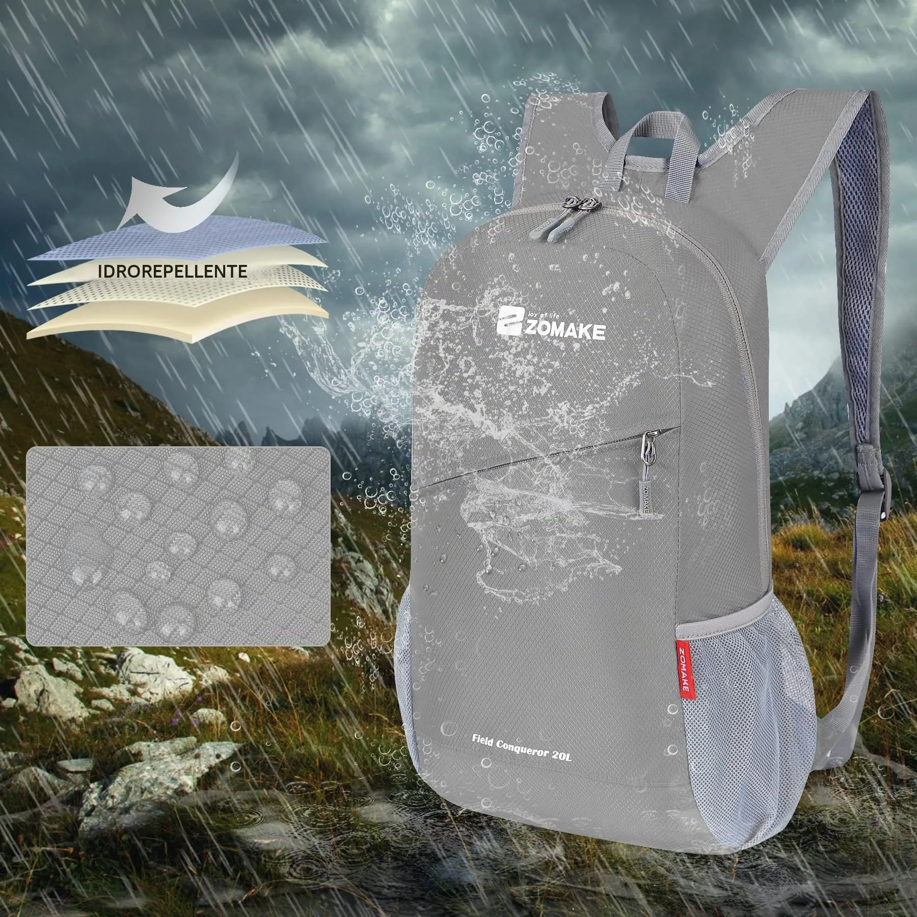 ZOMAKE Zaino Pieghevole Ultraleggero 20L (Grigio Argento) - immagine 4