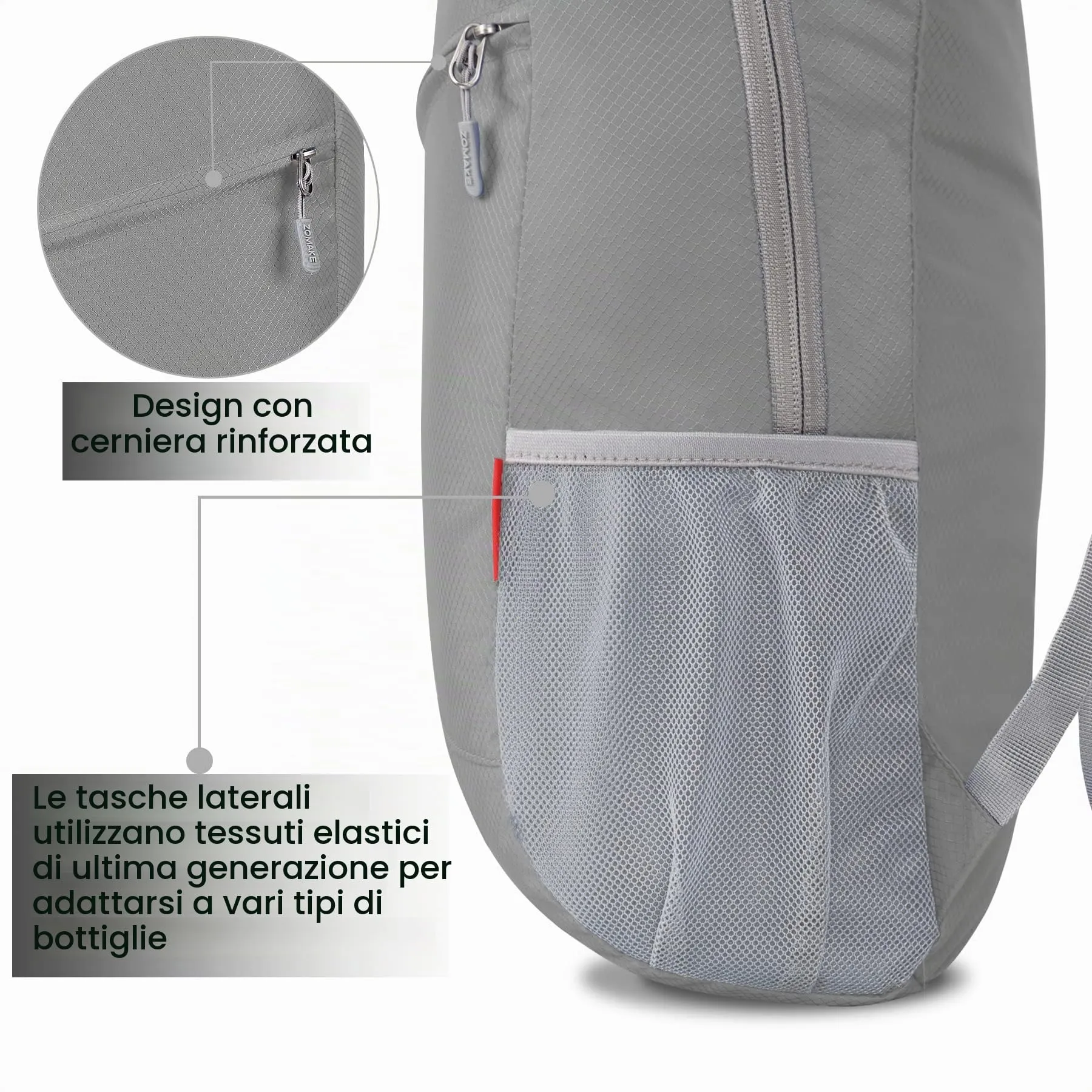 ZOMAKE Zaino Pieghevole Ultraleggero 20L (Grigio Argento) - immagine 5