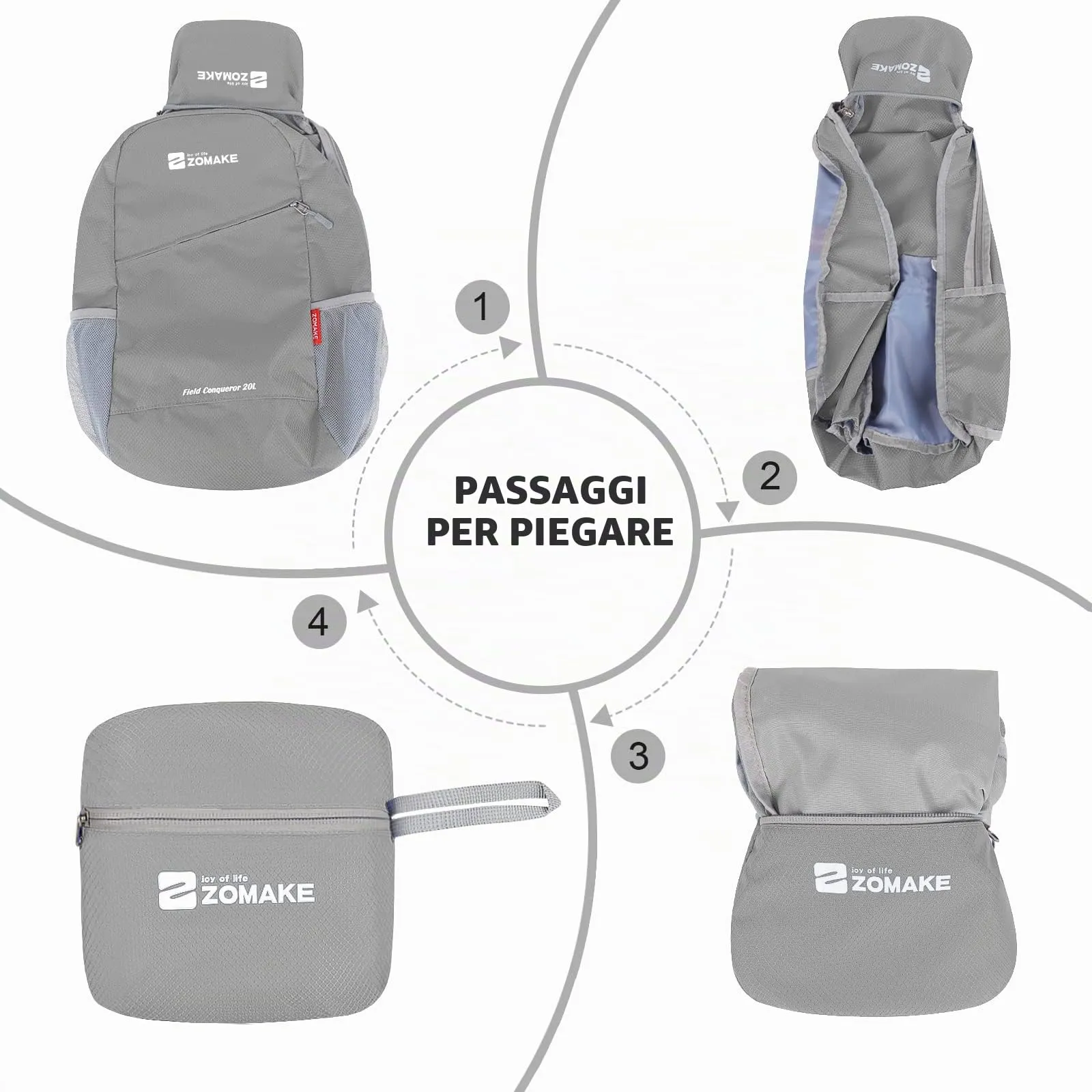 ZOMAKE Zaino Pieghevole Ultraleggero 20L (Grigio Argento) - immagine 6
