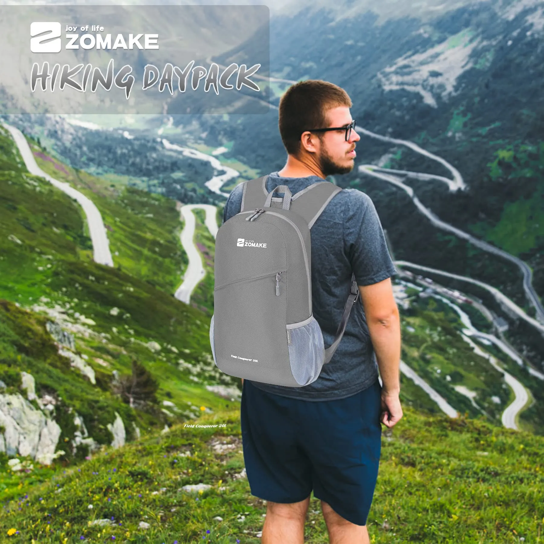 ZOMAKE Zaino Pieghevole Ultraleggero 20L (Grigio Argento) - immagine 7
