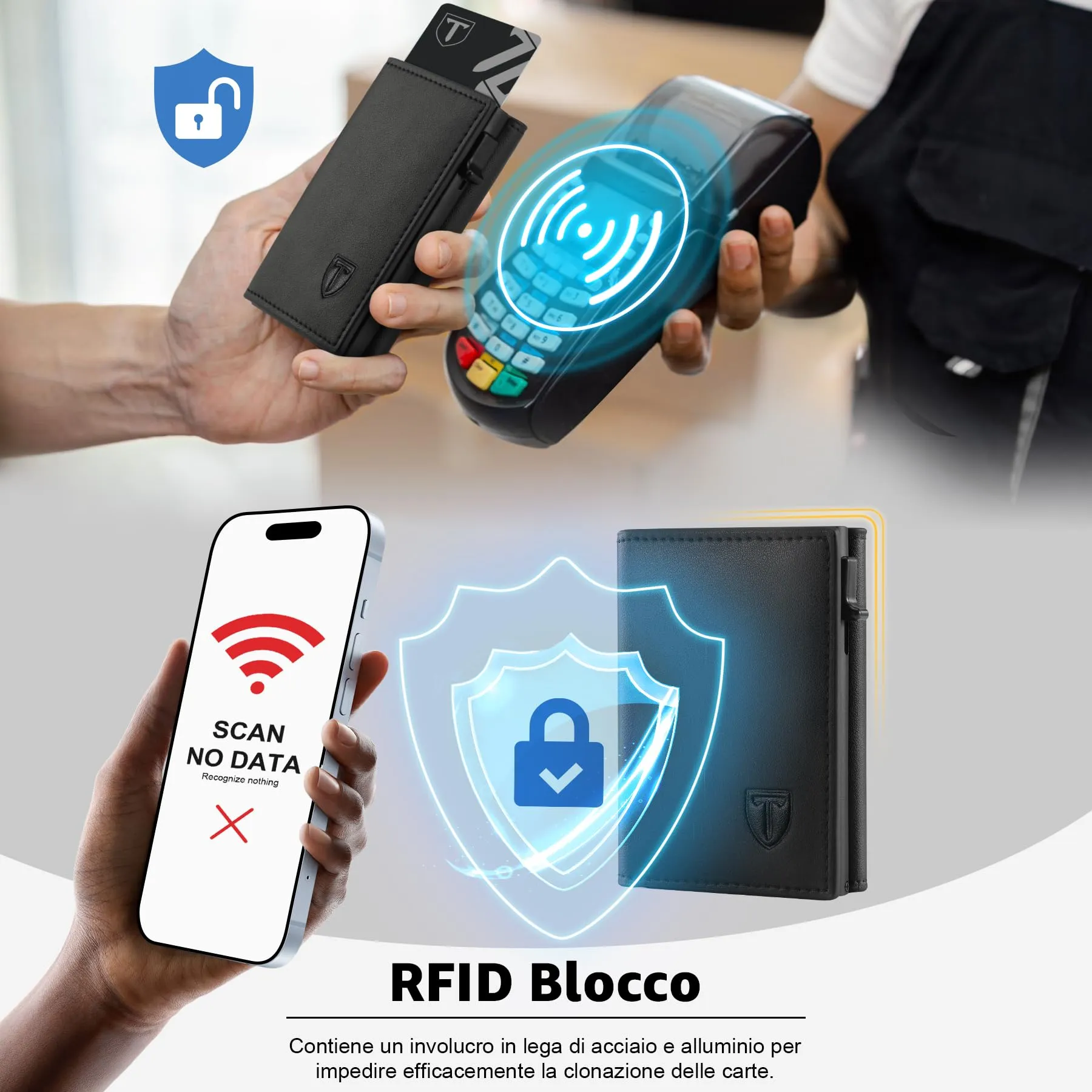 TENBST Portafoglio Uomo Slim Magnetico Portacarte con RFID - immagine 3