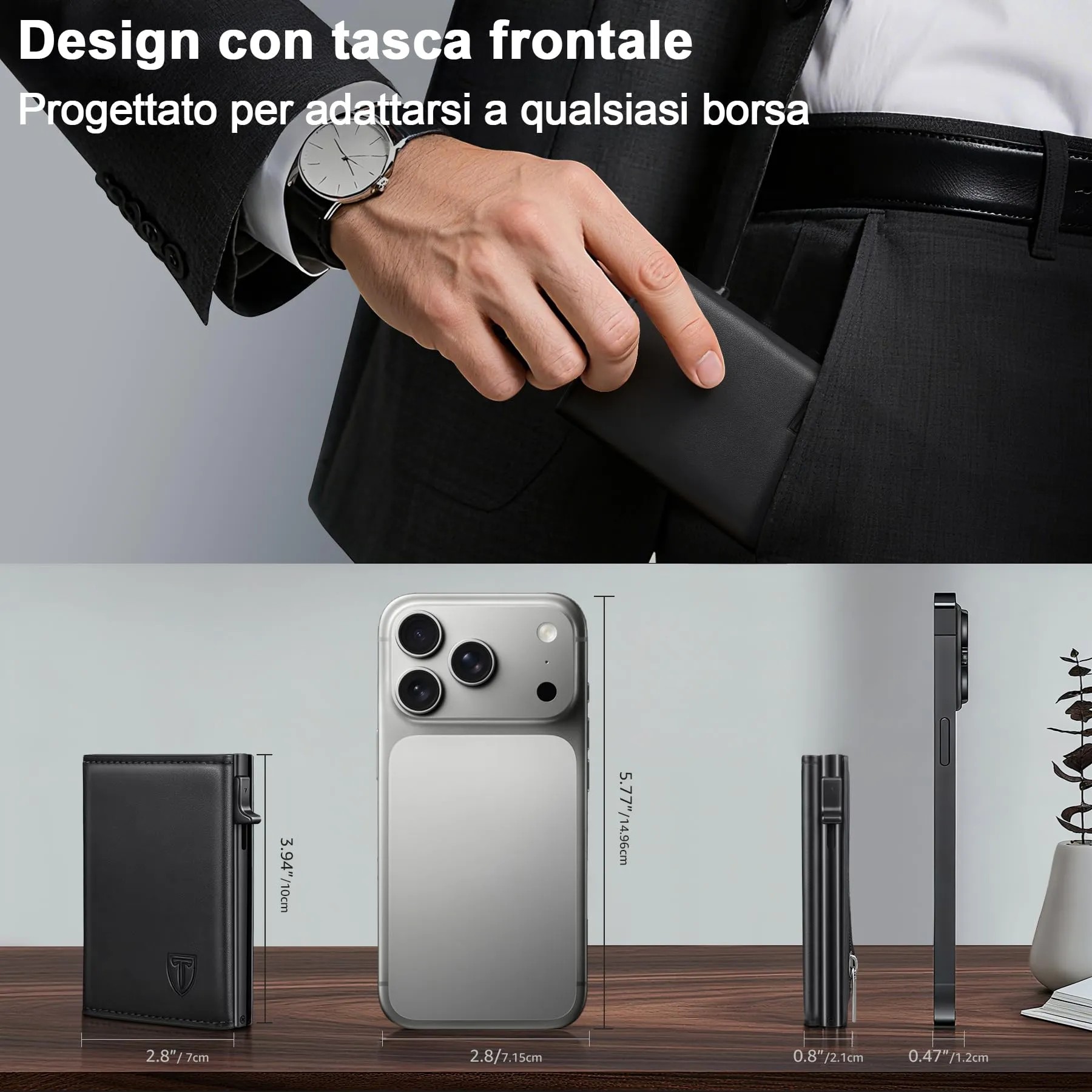 TENBST Portafoglio Porta Carte di Credito Uomo RFID Anticlonazione - immagine 2