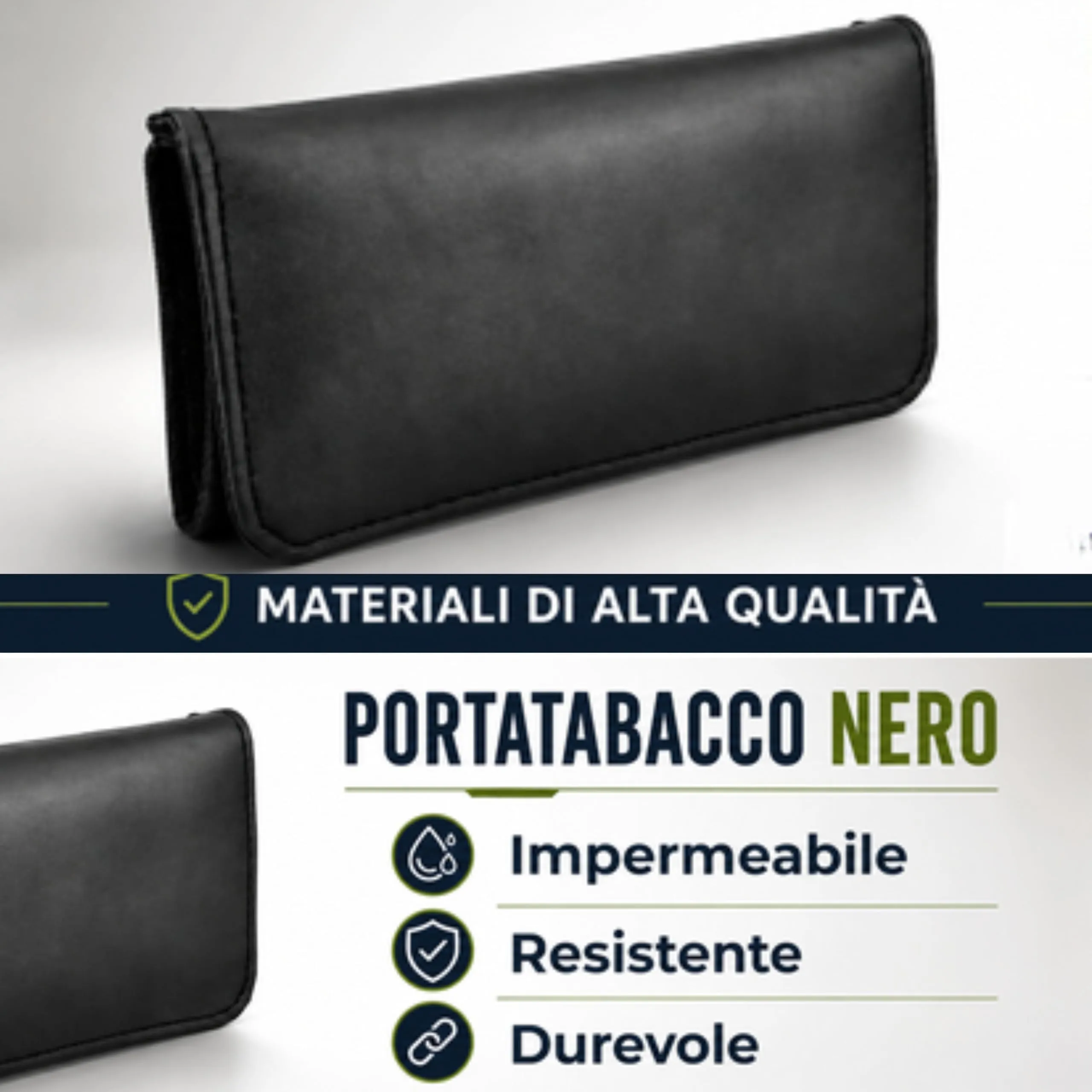 Mialand Porta Tabacco in Pelle Sintetica e Tela Nero M1114 - immagine 4