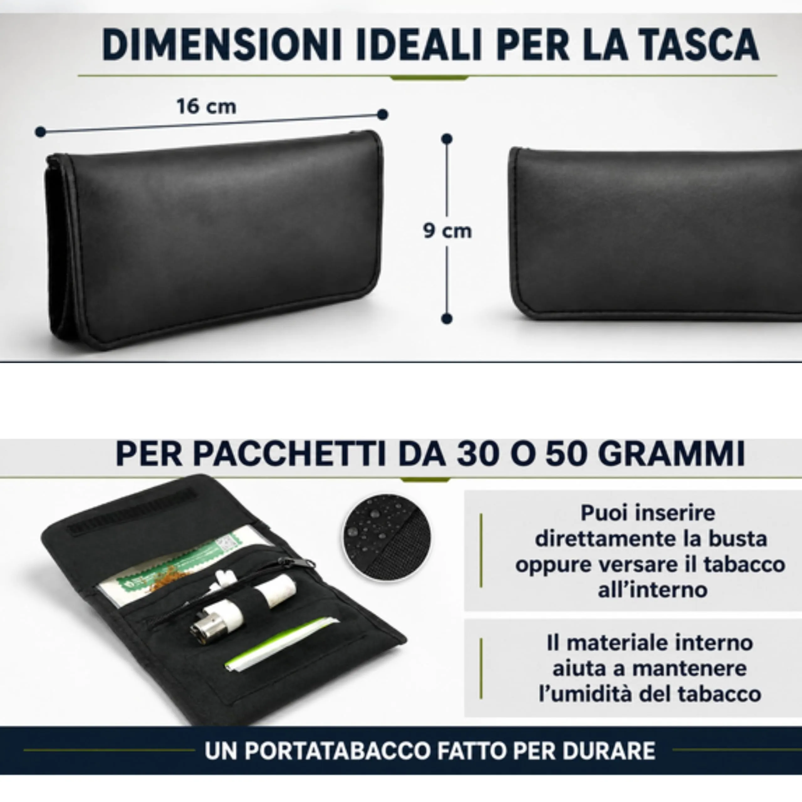 Mialand Porta Tabacco in Pelle Sintetica e Tela Nero M1114 - immagine 5