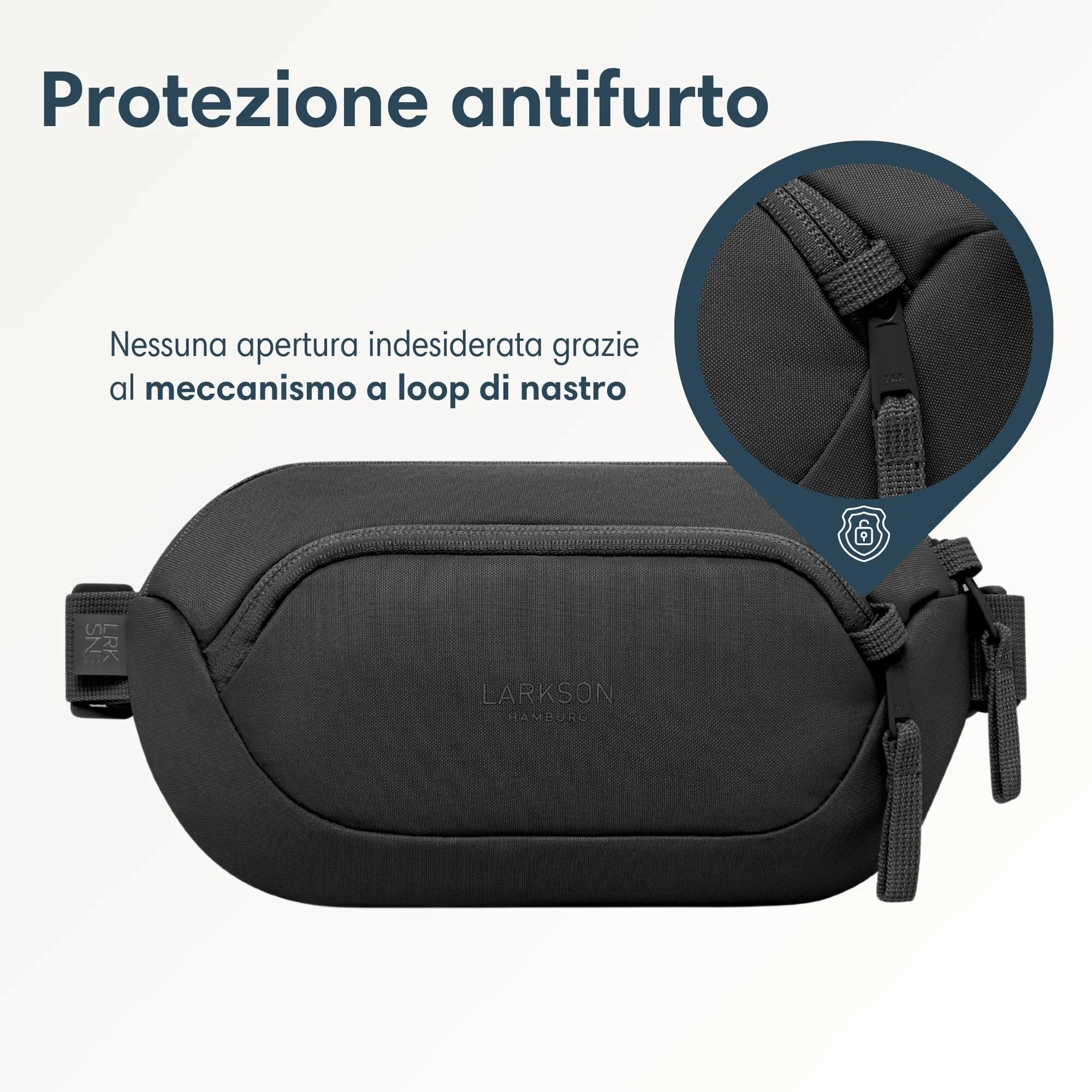 Larkson Helge Borsa da Petto Nero - Marsupio a Tracolla con Blocco RFID e Passanti Antifurto - immagine 4