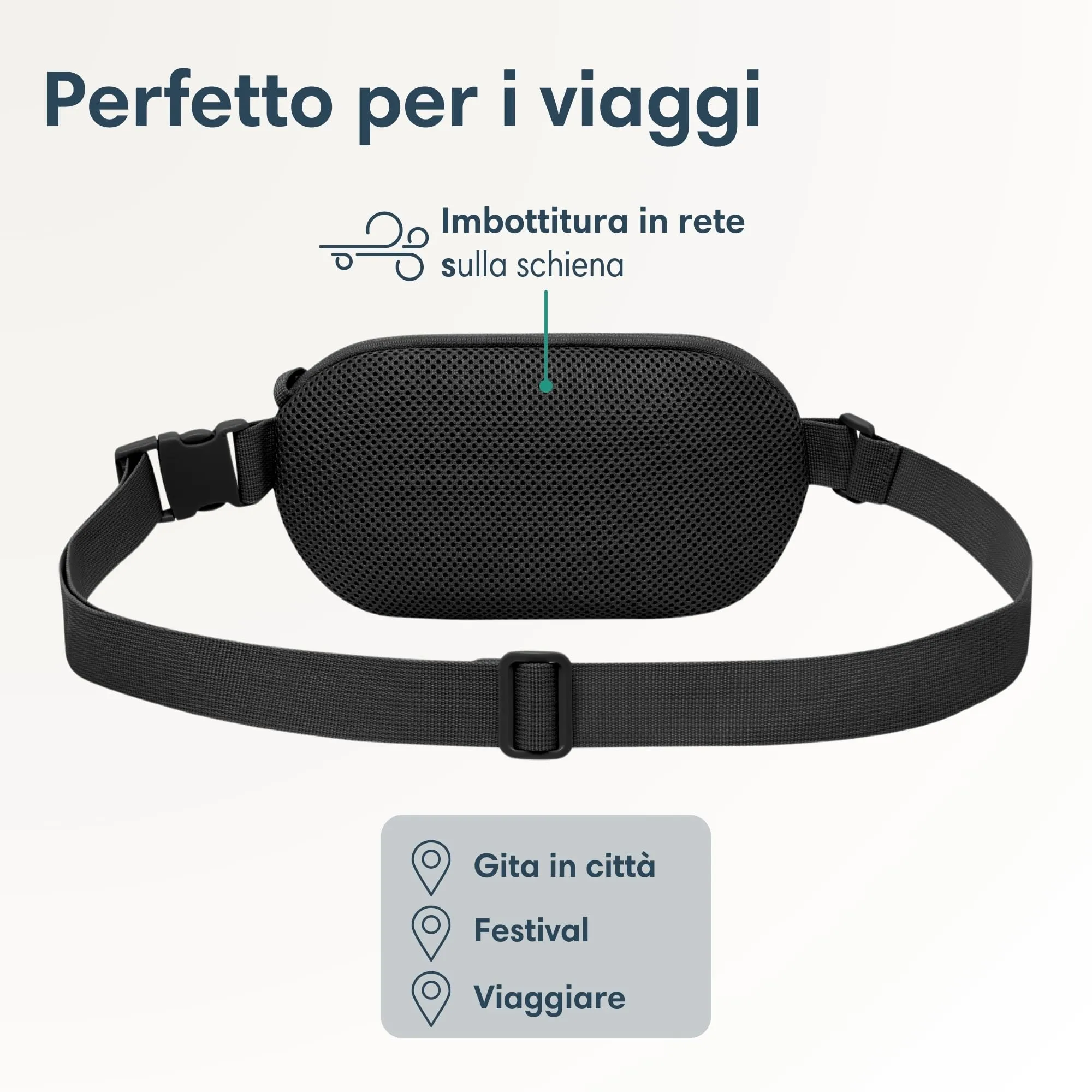 Larkson Helge Borsa da Petto Nero - Marsupio a Tracolla con Blocco RFID e Passanti Antifurto - immagine 6
