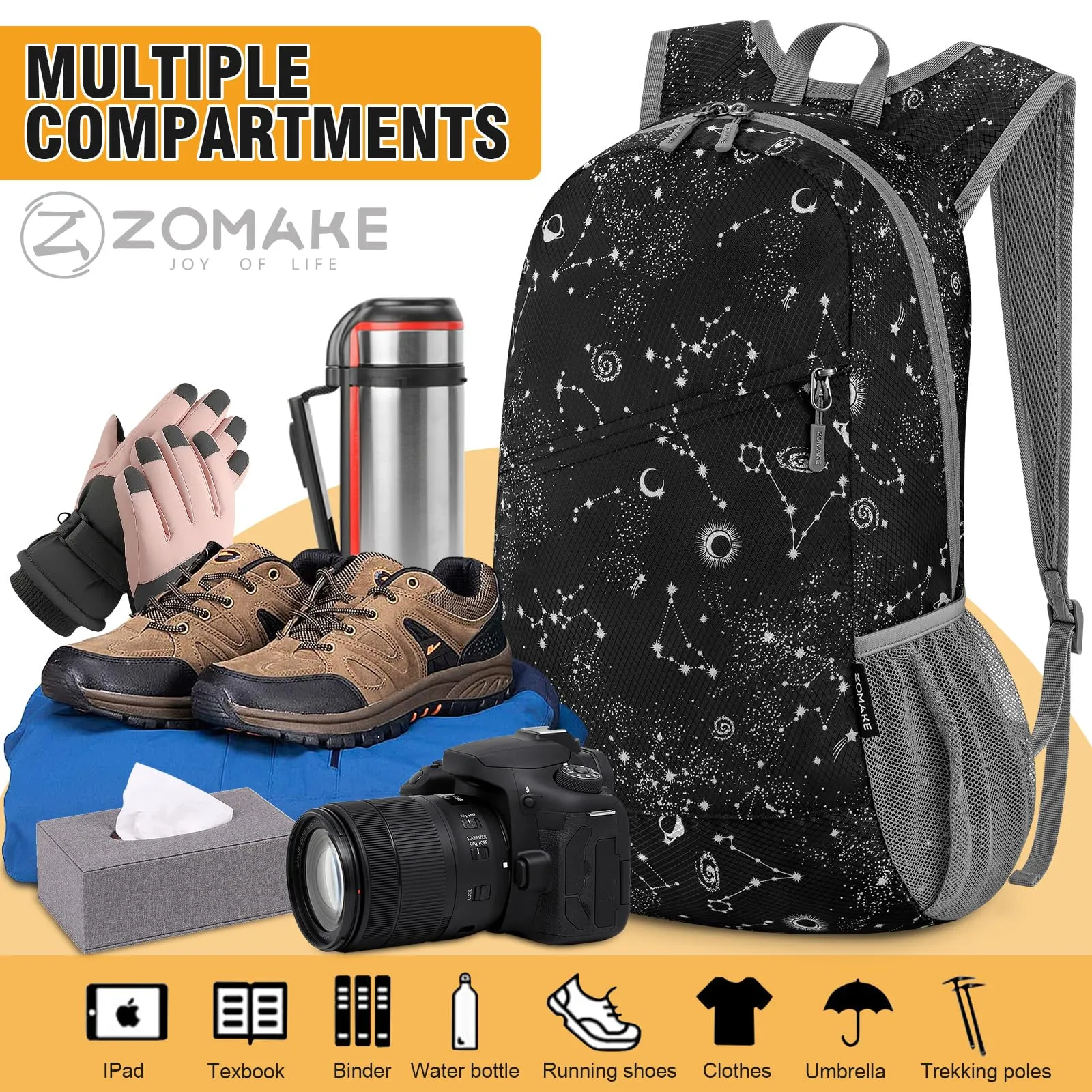 ZOMAKE Zaino Pieghevole Ultraleggero 20L (Cielo Stellato) - immagine 4