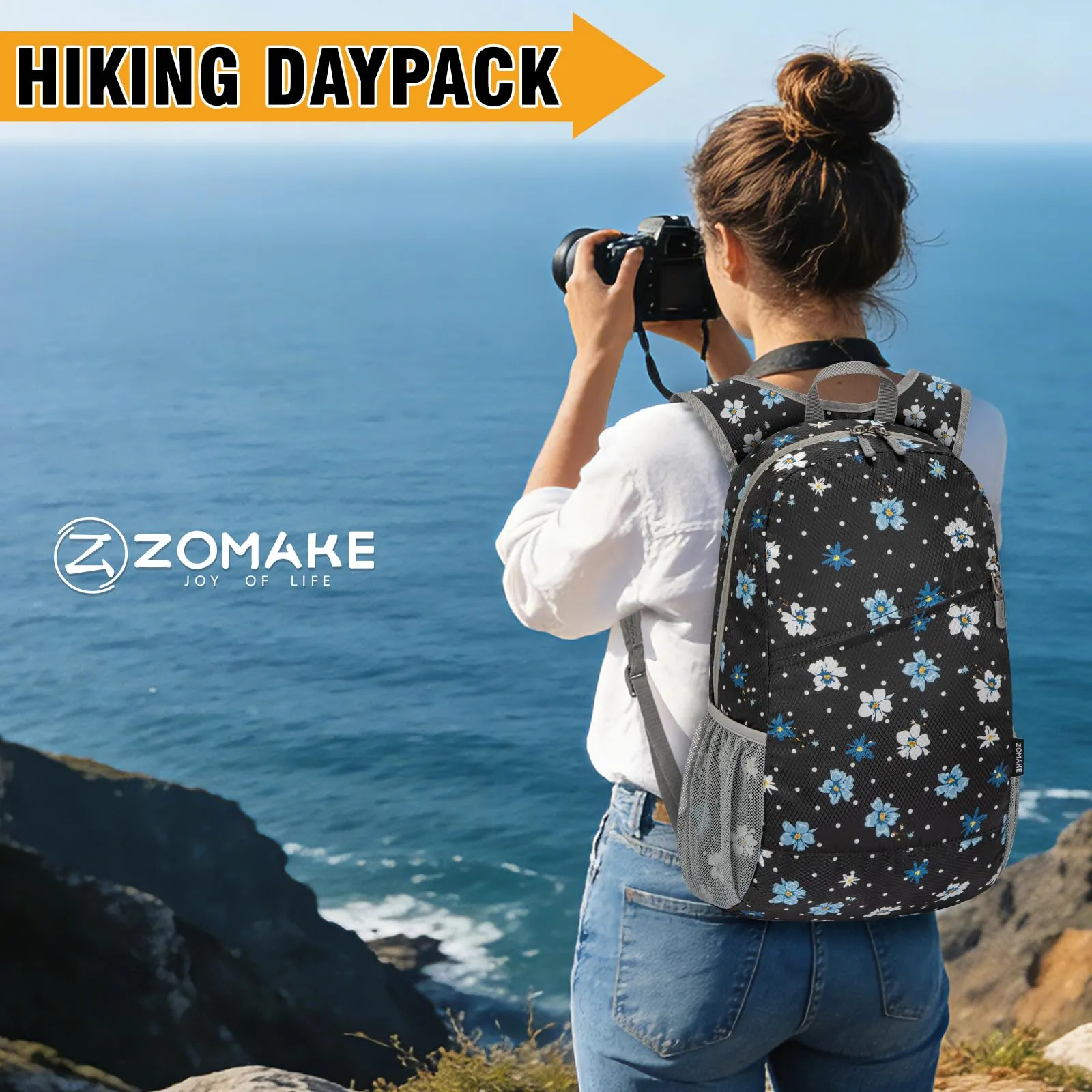 ZOMAKE Zaino Pieghevole Ultraleggero da Viaggio 20L (Fiore a Pois) - immagine 2