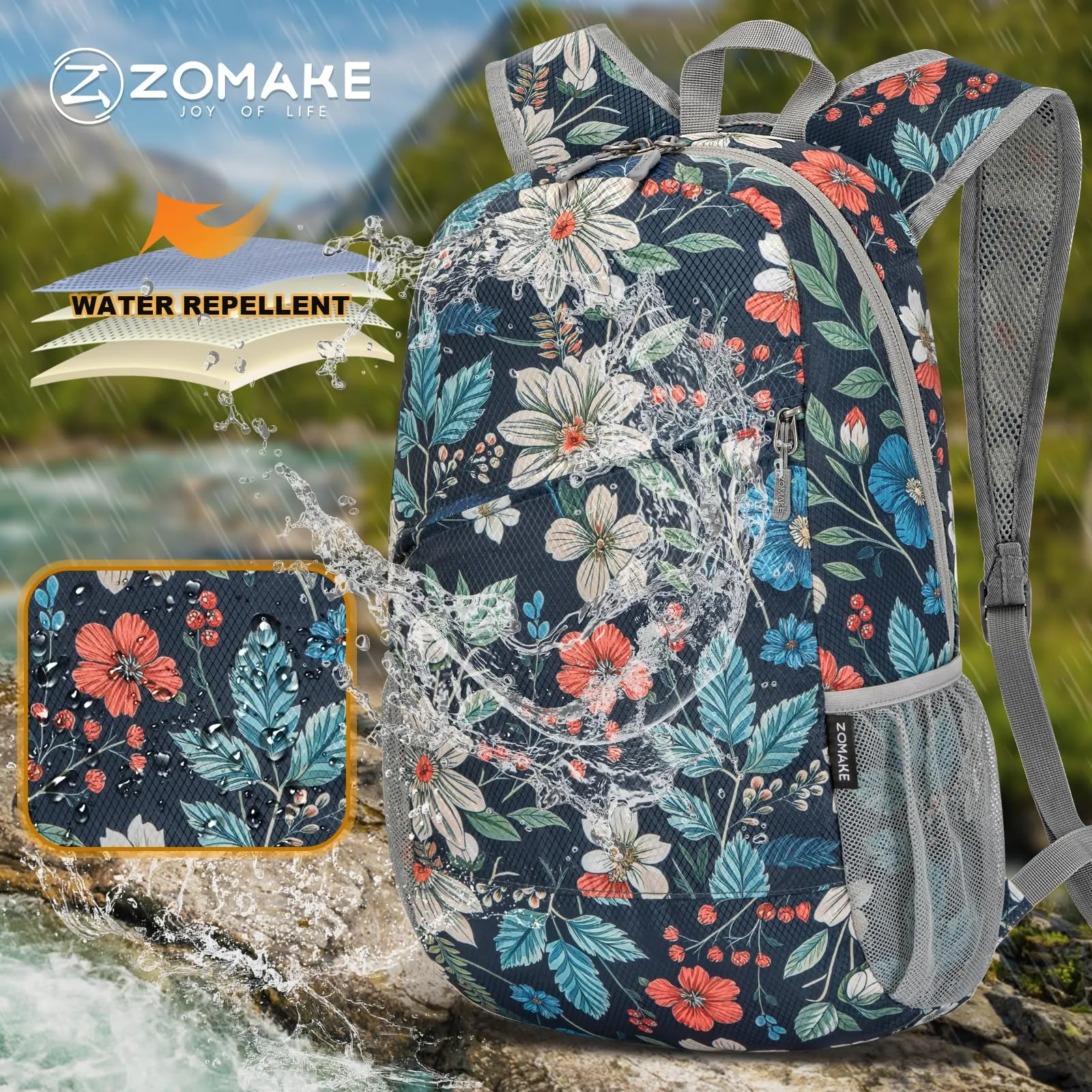 ZOMAKE Zaino Pieghevole Ultraleggero da Viaggio 20L (Fiore) - immagine 5