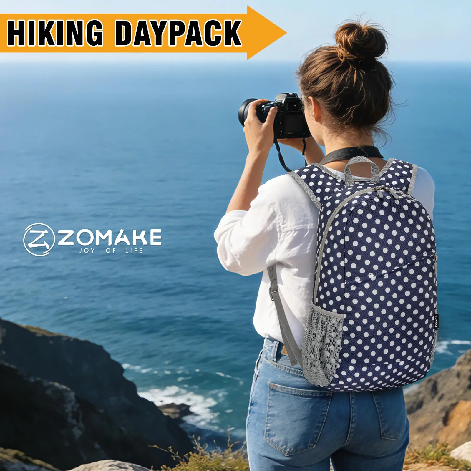 ZOMAKE Zaino Pieghevole Ultraleggero da Viaggio 20L (Pois Bianchi & Blu) - immagine 2