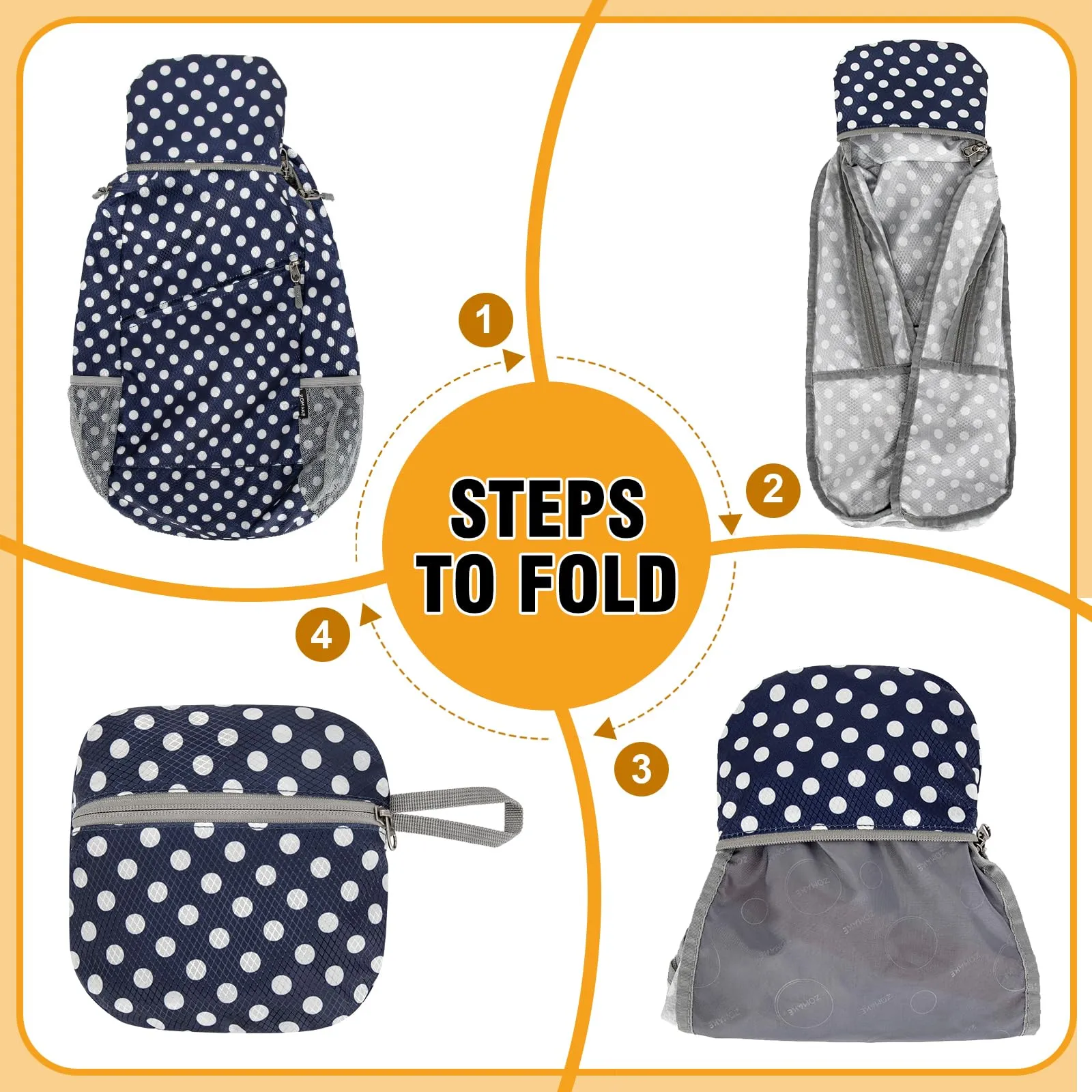 ZOMAKE Zaino Pieghevole Ultraleggero da Viaggio 20L (Pois Bianchi & Blu) - immagine 6