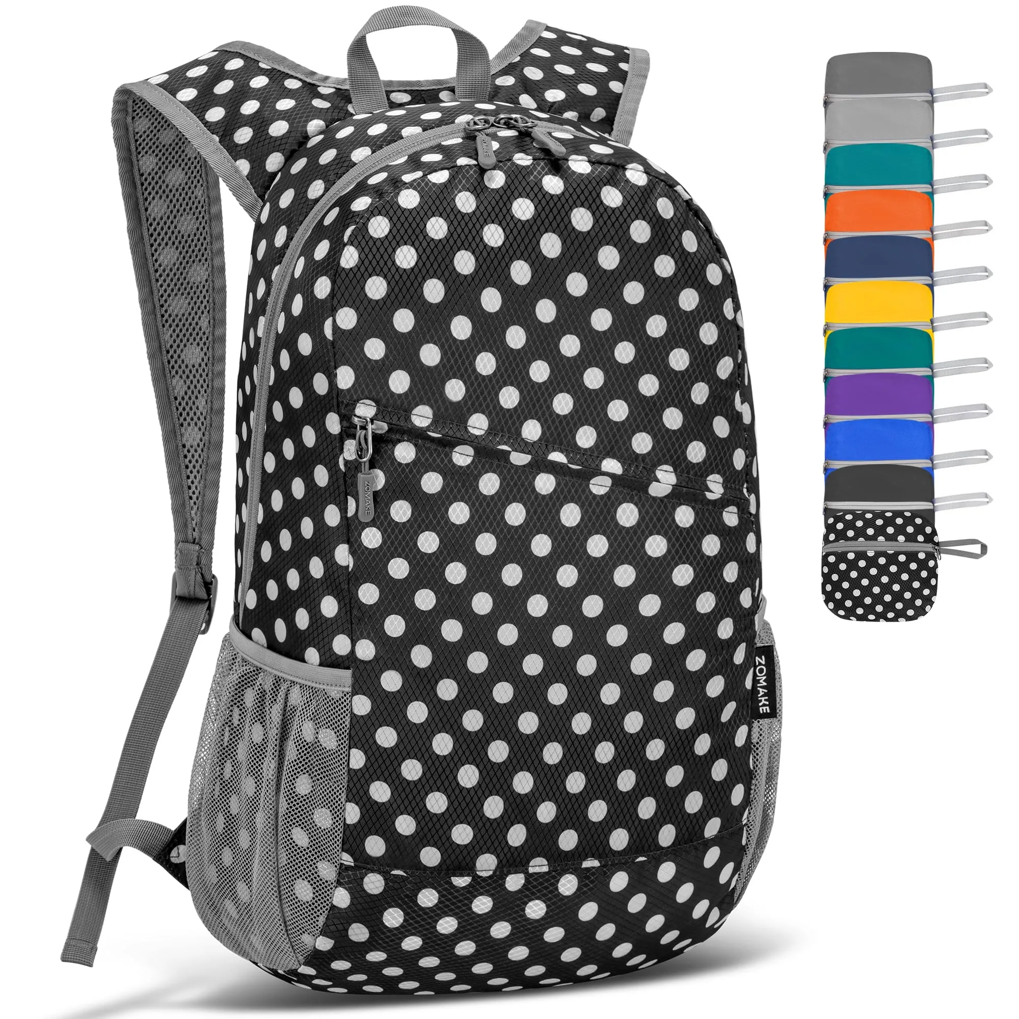 ZOMAKE Zaino Pieghevole Ultraleggero 20L (Pois Bianchi & Nero) - immagine 1