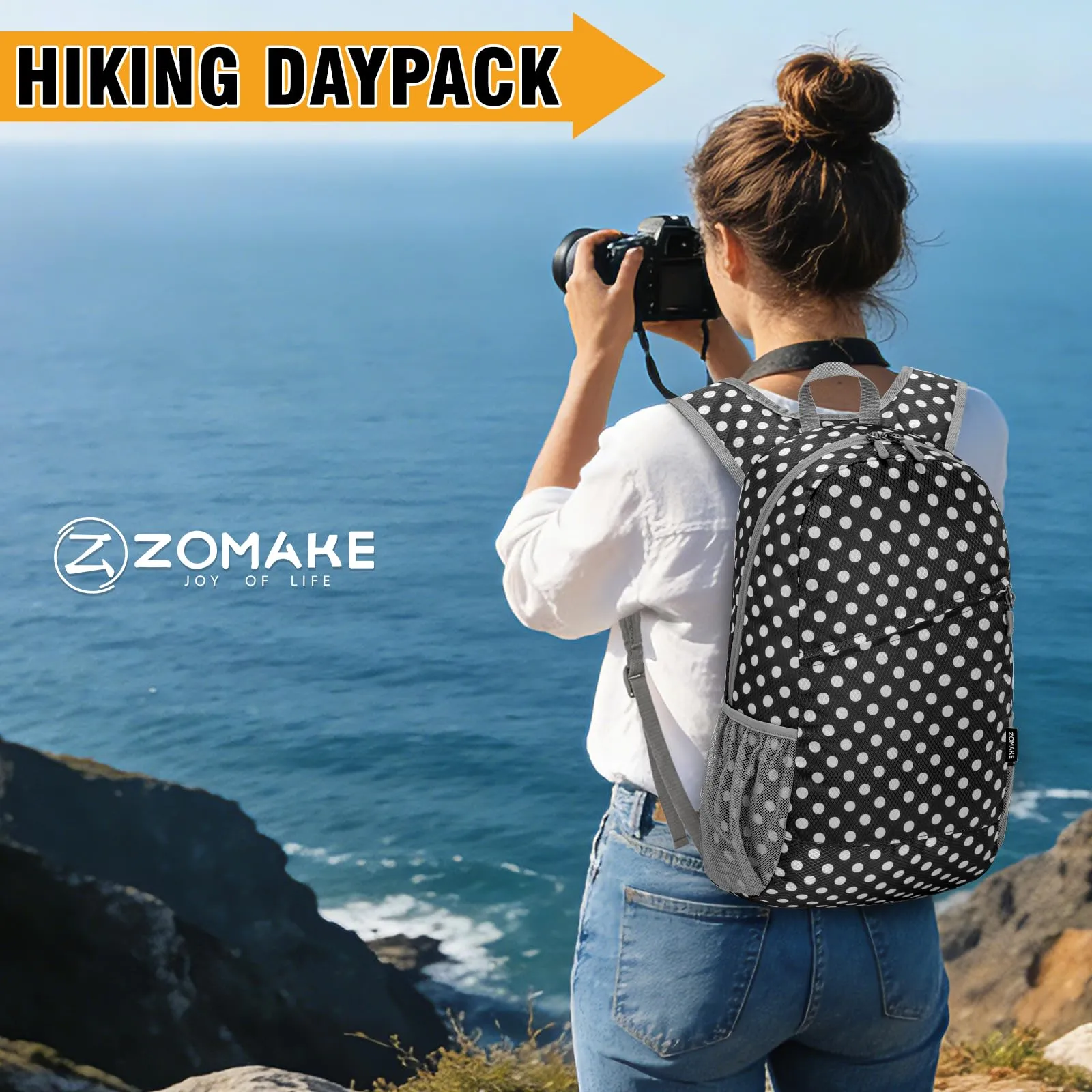 ZOMAKE Zaino Pieghevole Ultraleggero 20L (Pois Bianchi & Nero) - immagine 2