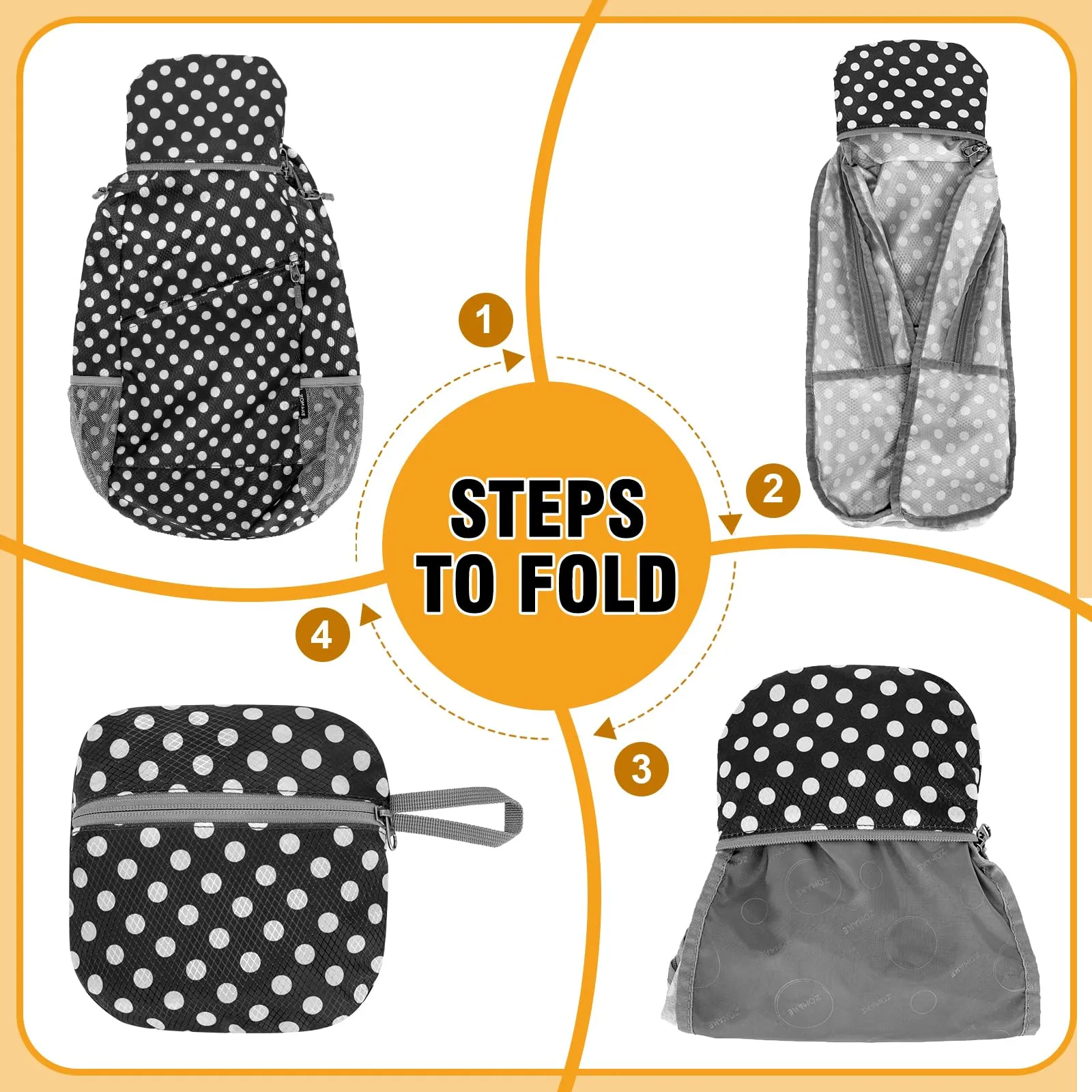 ZOMAKE Zaino Pieghevole Ultraleggero 20L (Pois Bianchi & Nero) - immagine 6