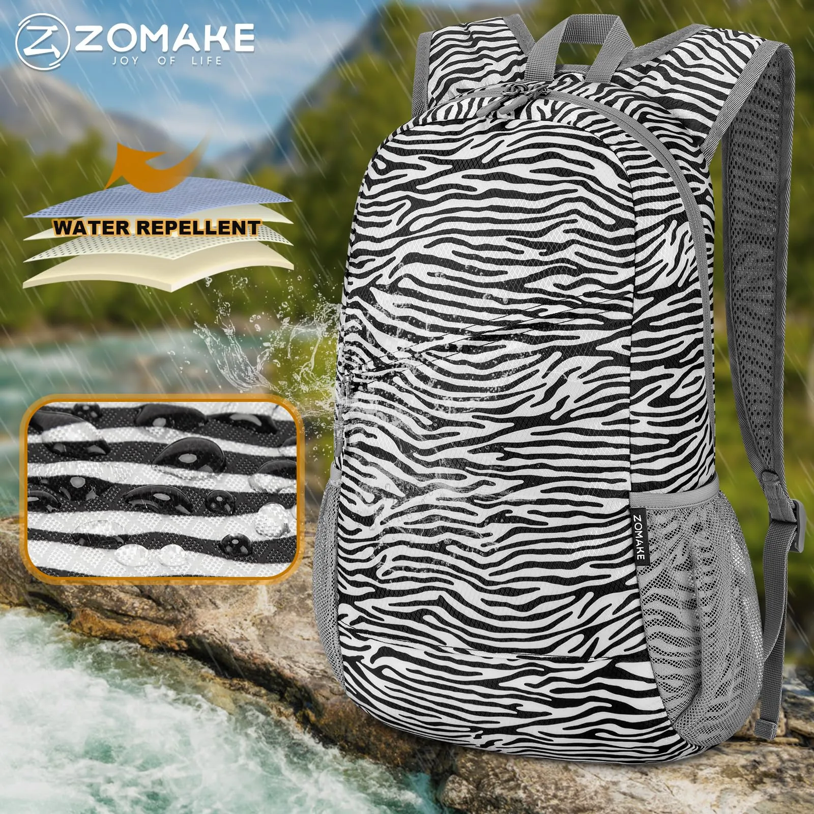 ZOMAKE Zaino Pieghevole Ultraleggero da Viaggio 20L (Righe Bianche e Nere) - immagine 5