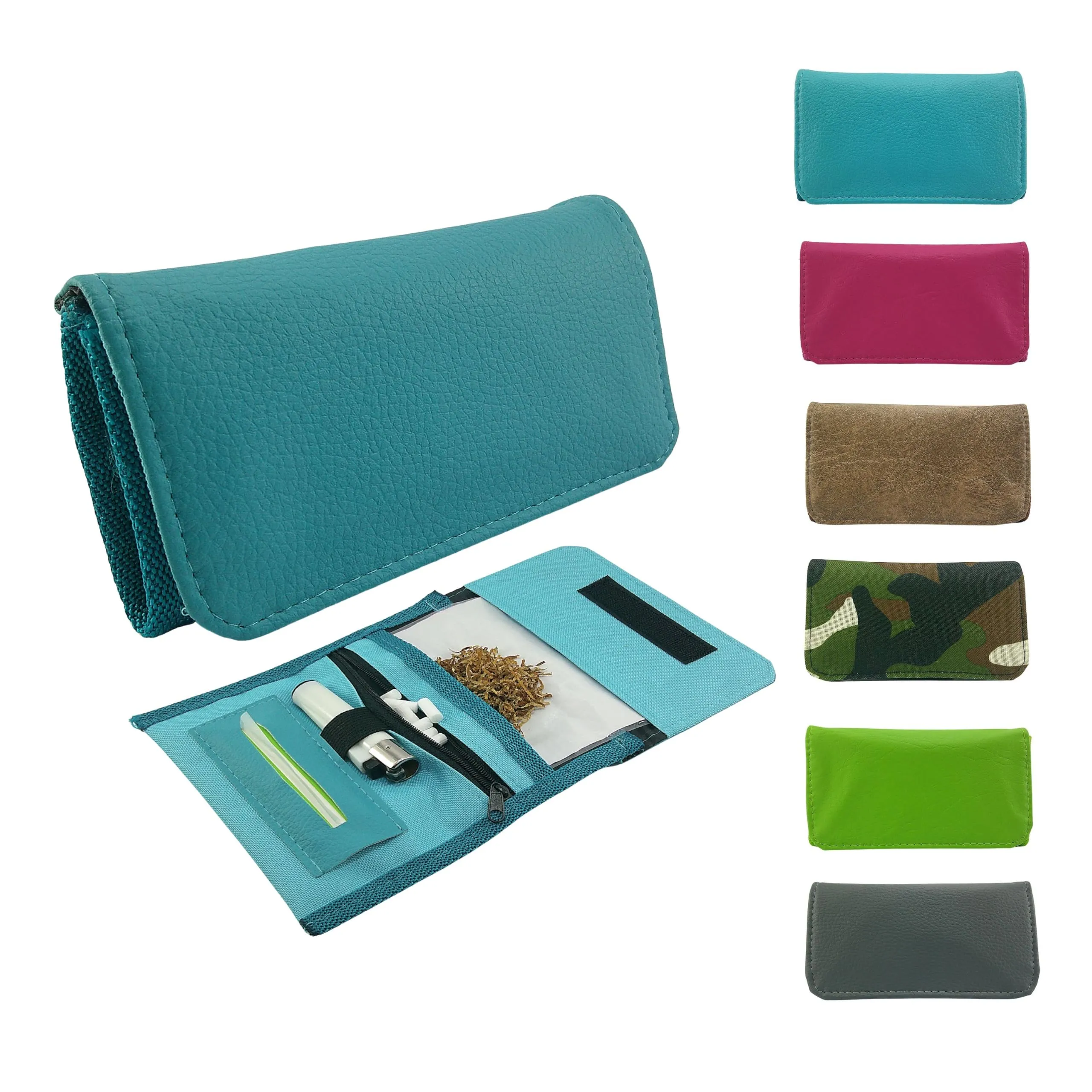 Mialand Porta Tabacco in Similpelle e Tessuto Impermeabile (Blu Turchese) - immagine 1