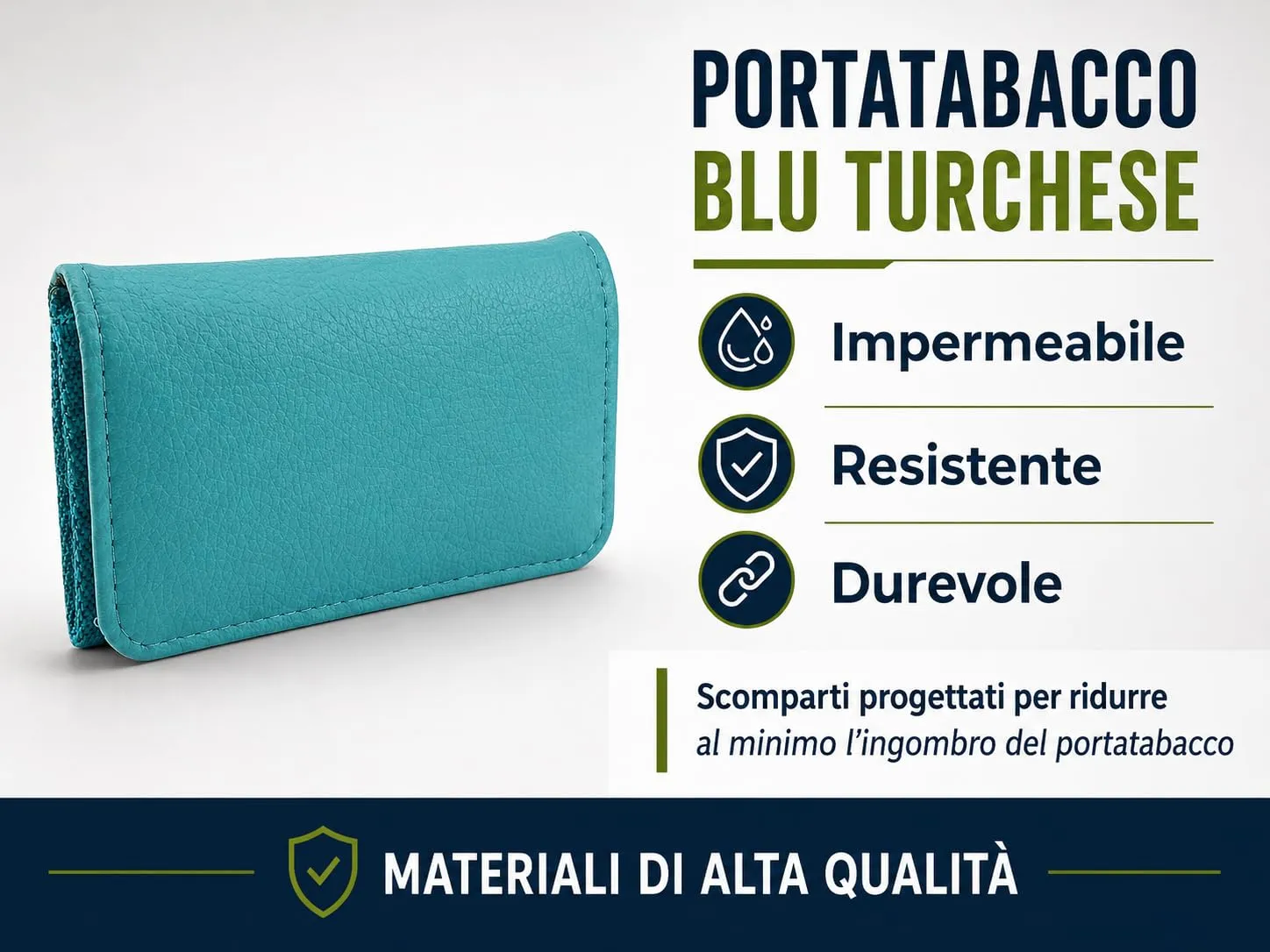 Mialand Porta Tabacco in Similpelle e Tessuto Impermeabile (Blu Turchese) - immagine 4