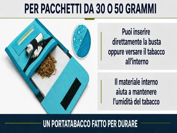 Mialand Porta Tabacco in Similpelle e Tessuto Impermeabile (Blu Turchese) - immagine 6