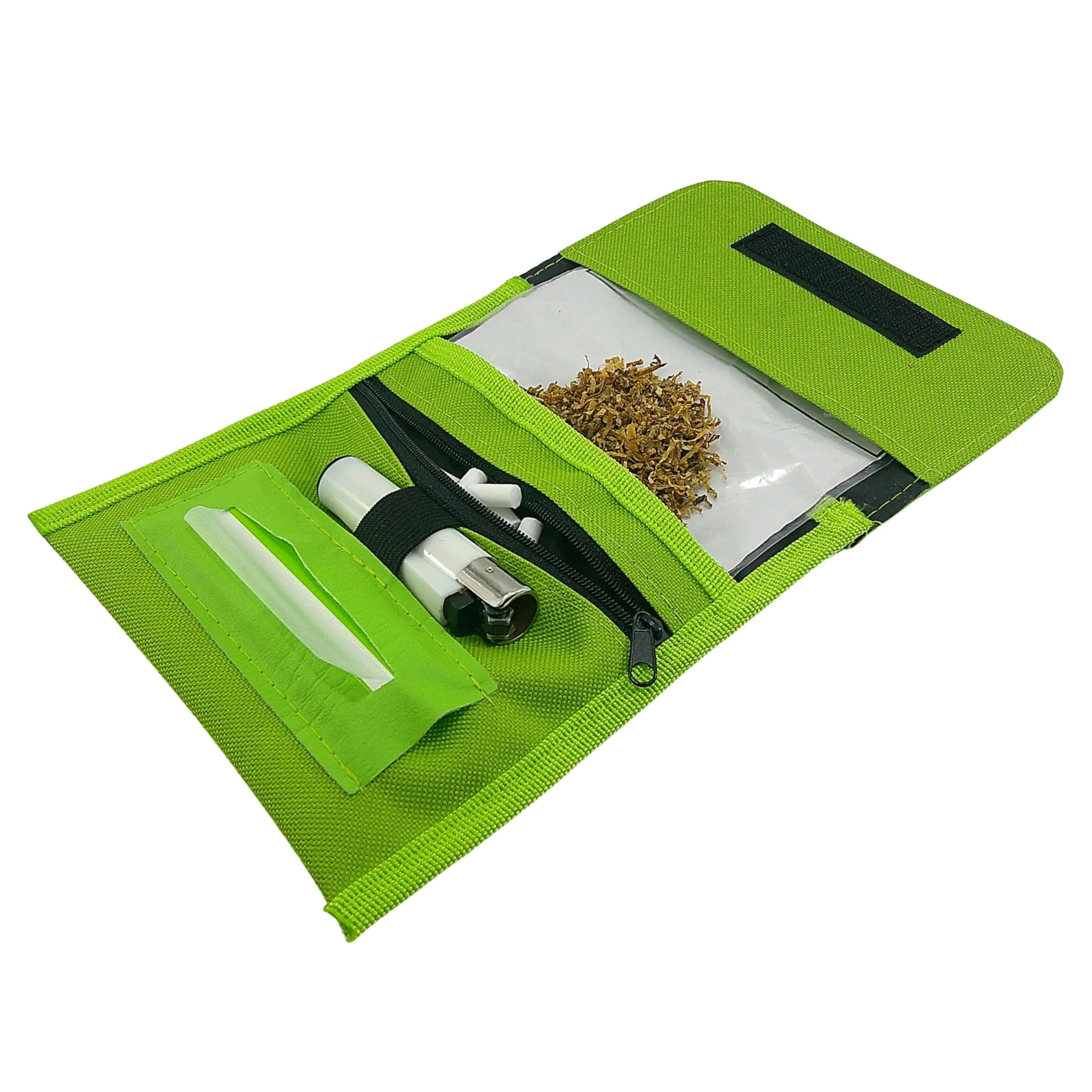 Mialand Porta Tabacco Verde in Similpelle e Tessuto con Porta Cartine, Filtri e Accendino, 16 x 9 cm - immagine 3