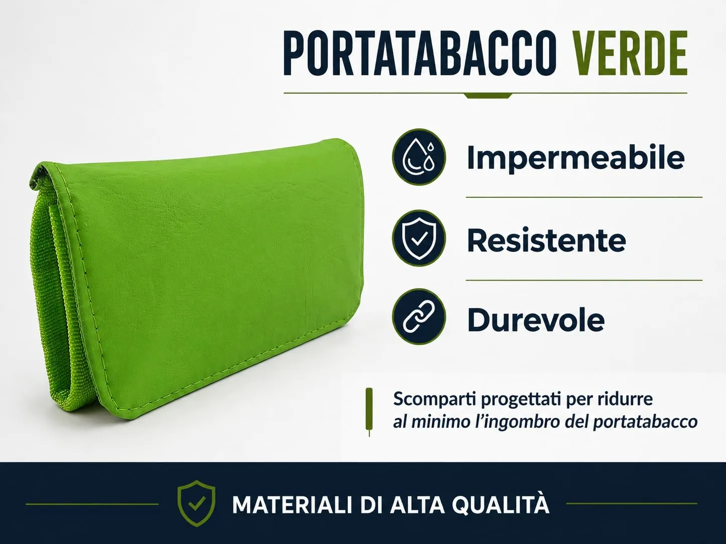 Mialand Porta Tabacco Verde in Similpelle e Tessuto con Porta Cartine, Filtri e Accendino, 16 x 9 cm - immagine 4