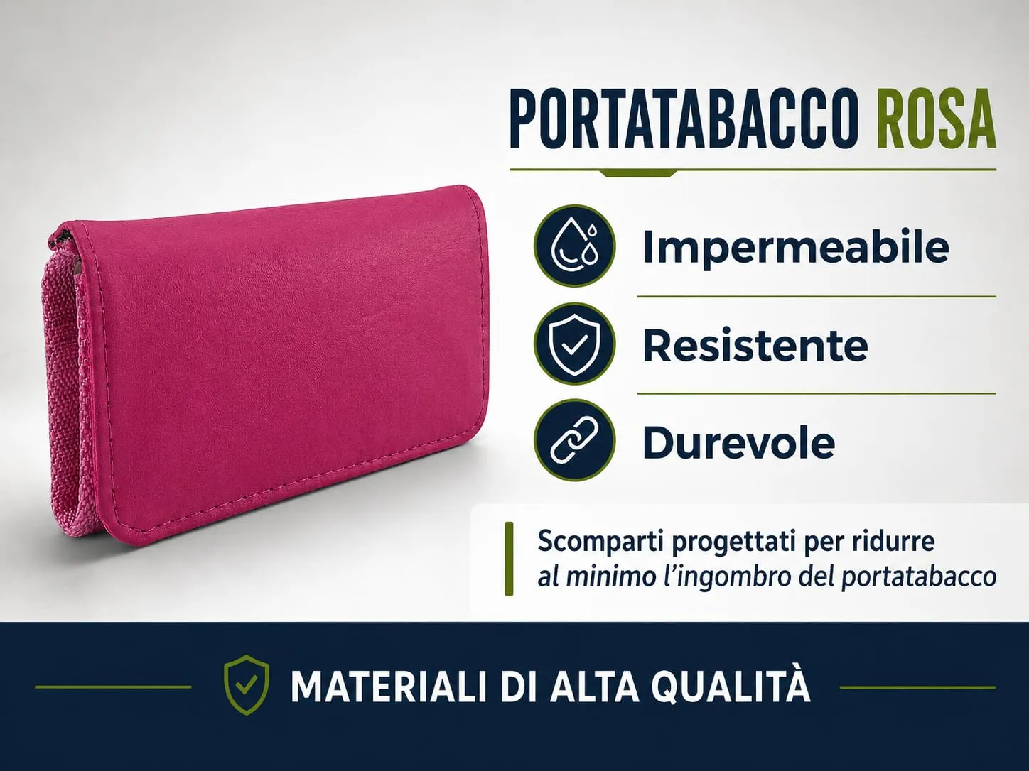 Mialand Porta Tabacco Rosa in Similpelle e Tessuto Impermeabile con Scomparti per Cartine, Filtri e Accendino, 16 x 9 cm - immagine 4