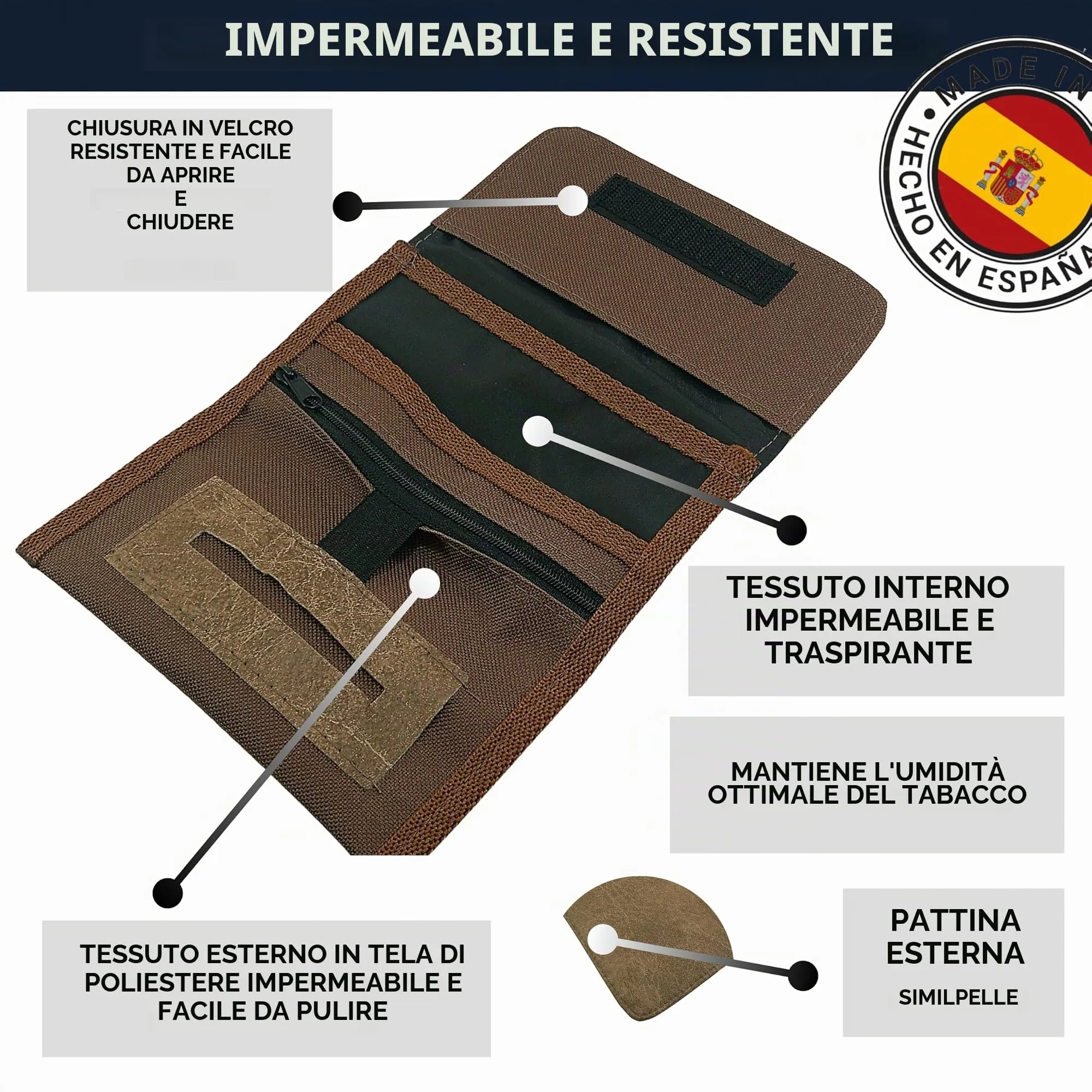 Mialand Tabacchera Portasigarette in Pelle Sintetica e Tela, Marrone - immagine 4