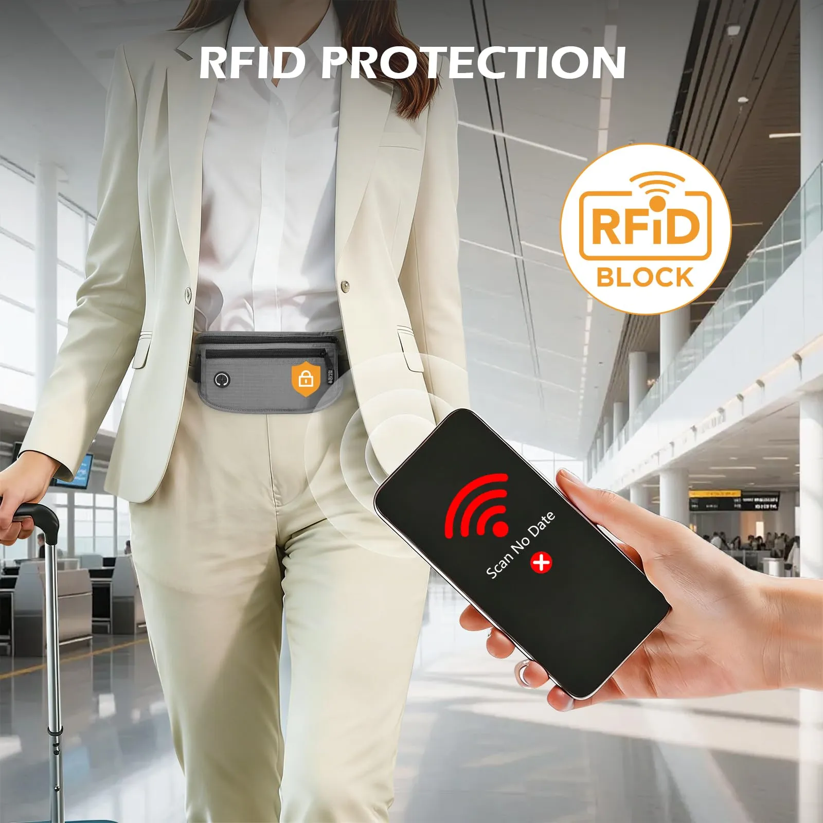 VINATO Marsupio Antifurto RFID Impermeabile, Grigio, 24×13 cm - immagine 5