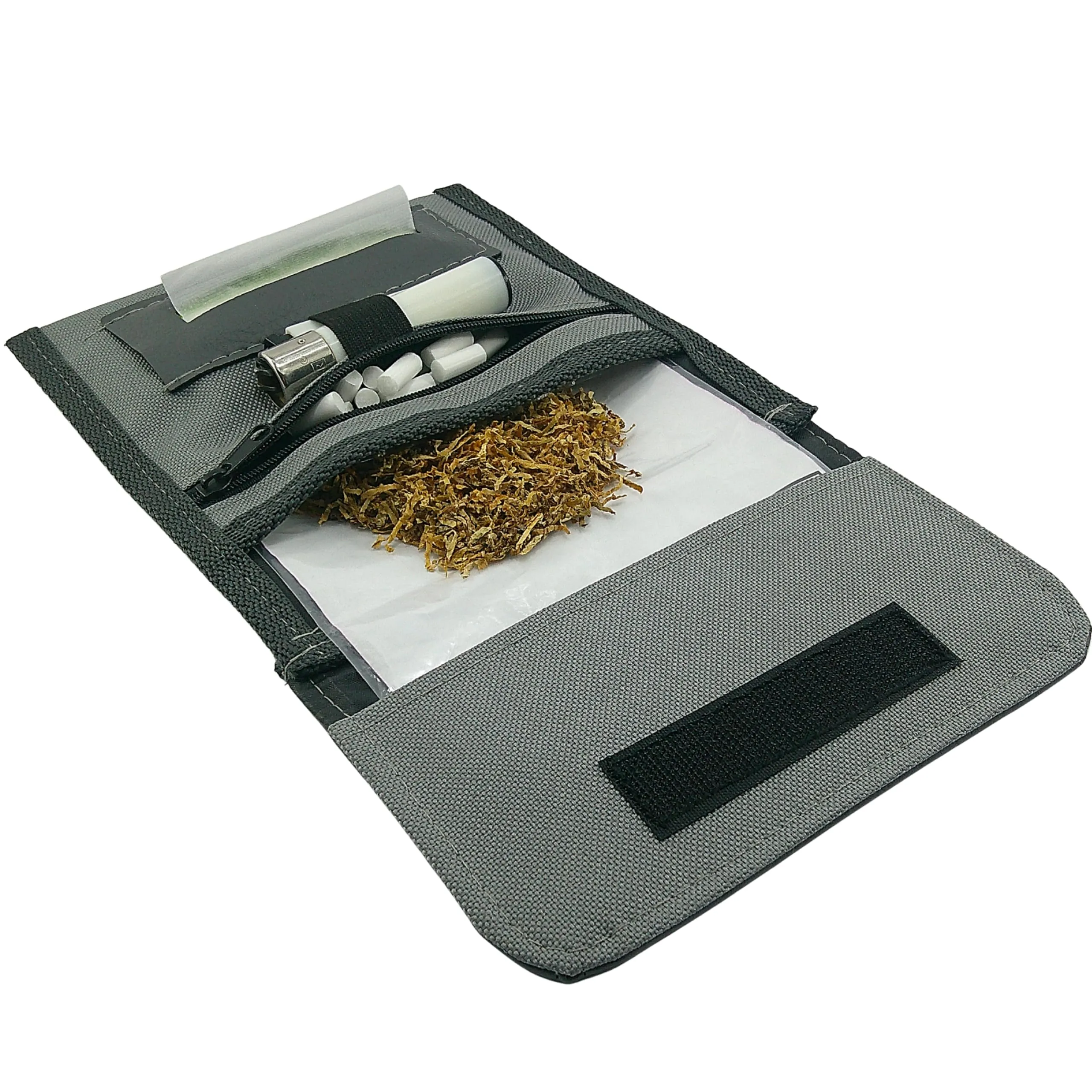 Mialand Porta Tabacco Grigio in Similpelle e Tessuto Impermeabile con Porta Cartine, Filtri e Accendino, 16 x 9 cm - immagine 3