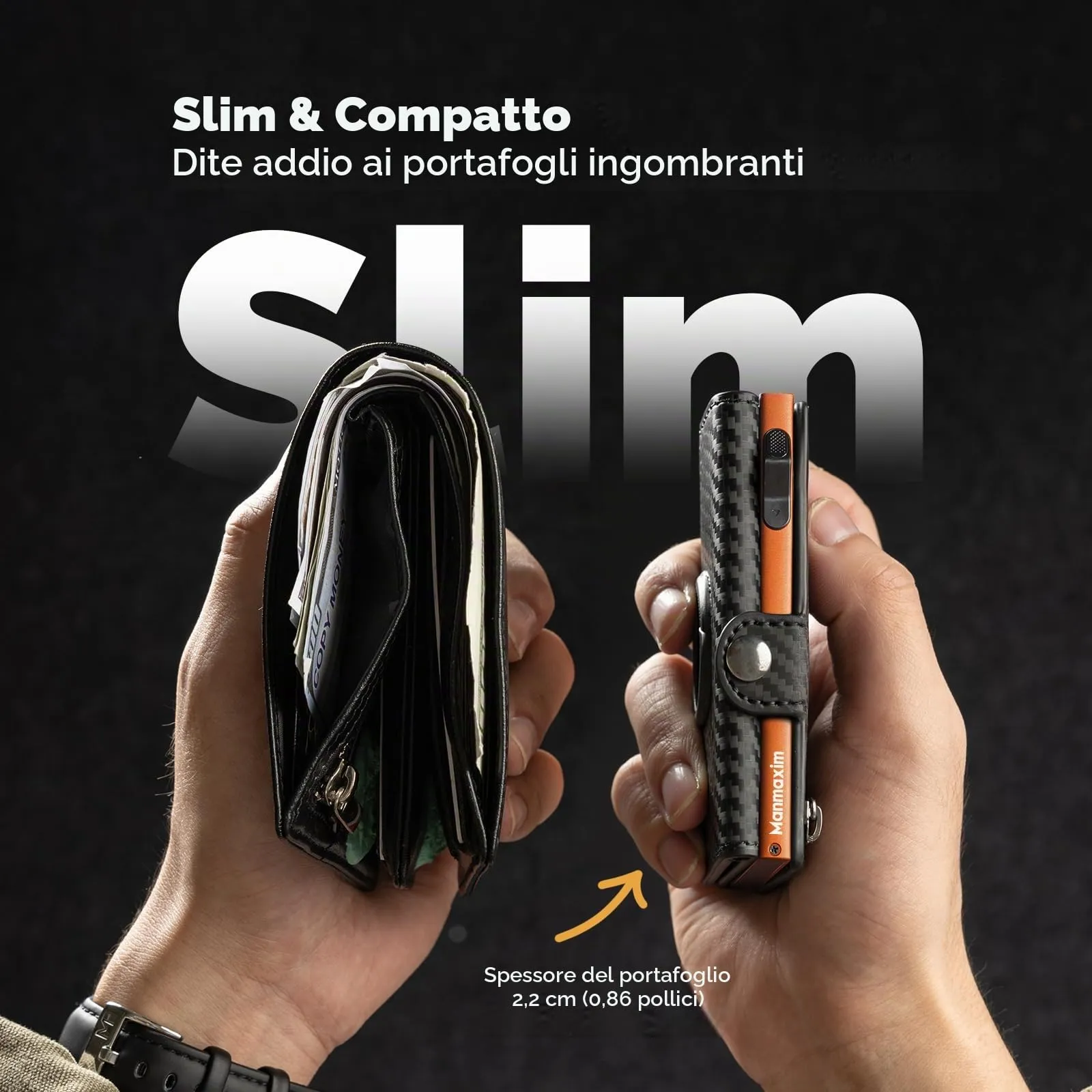 Manmaxim Portafoglio Uomo AirTag RFID Slim, Portafoglio Pop-up per 12 Carte con Scomparto Monete e 2 Finestre - immagine 2