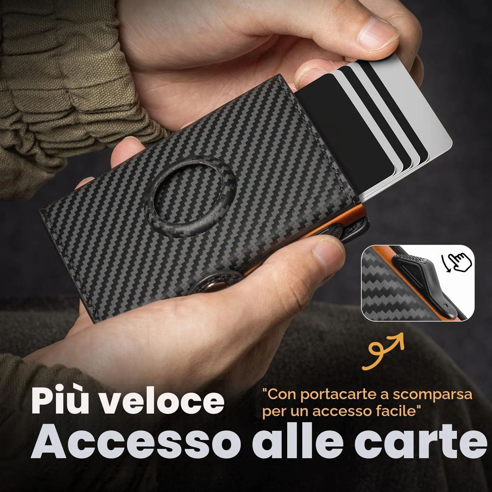Manmaxim Portafoglio Uomo AirTag RFID Slim, Portafoglio Pop-up per 12 Carte con Scomparto Monete e 2 Finestre - immagine 4