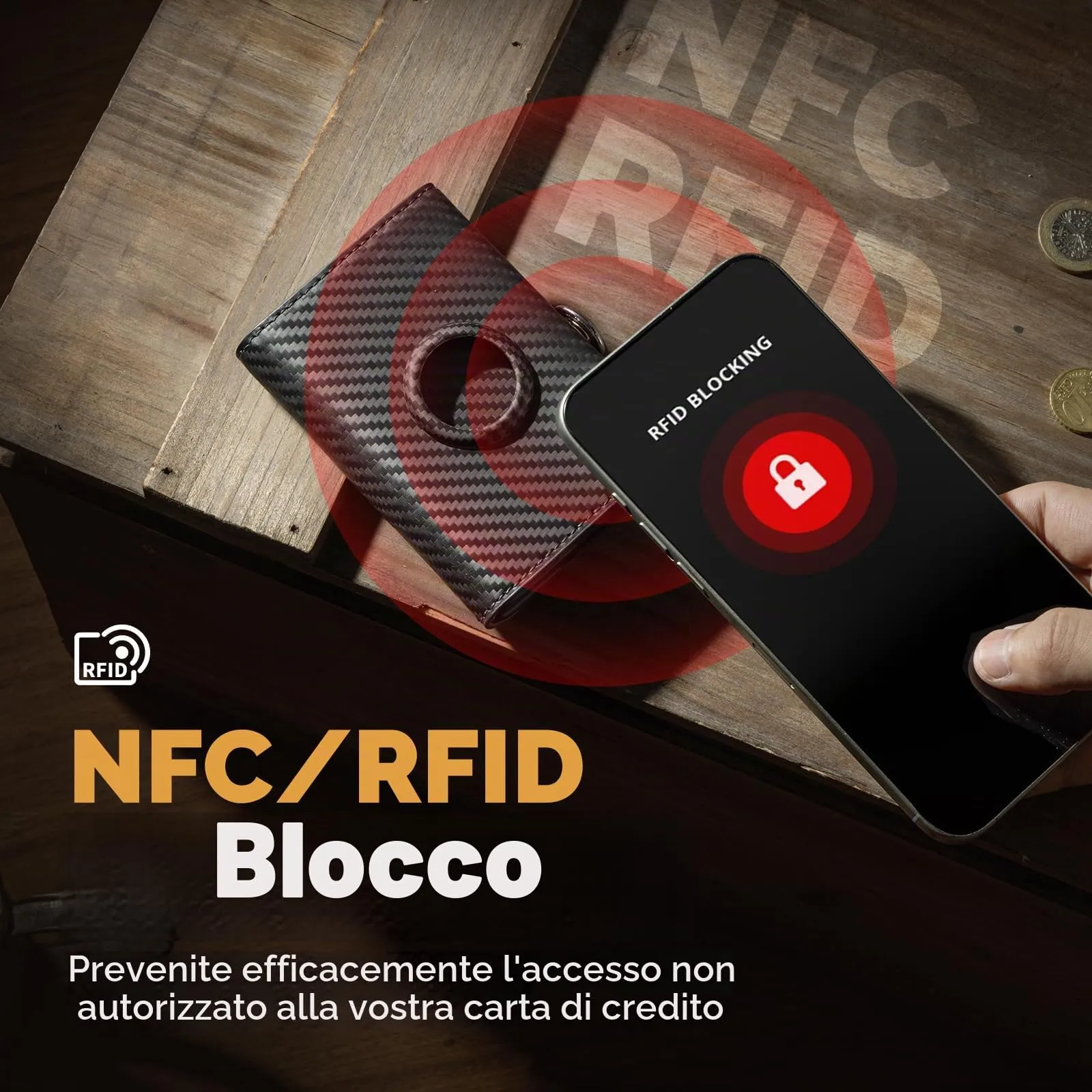 Manmaxim Portafoglio Uomo AirTag RFID Slim, Portafoglio Pop-up per 12 Carte con Scomparto Monete e 2 Finestre - immagine 6