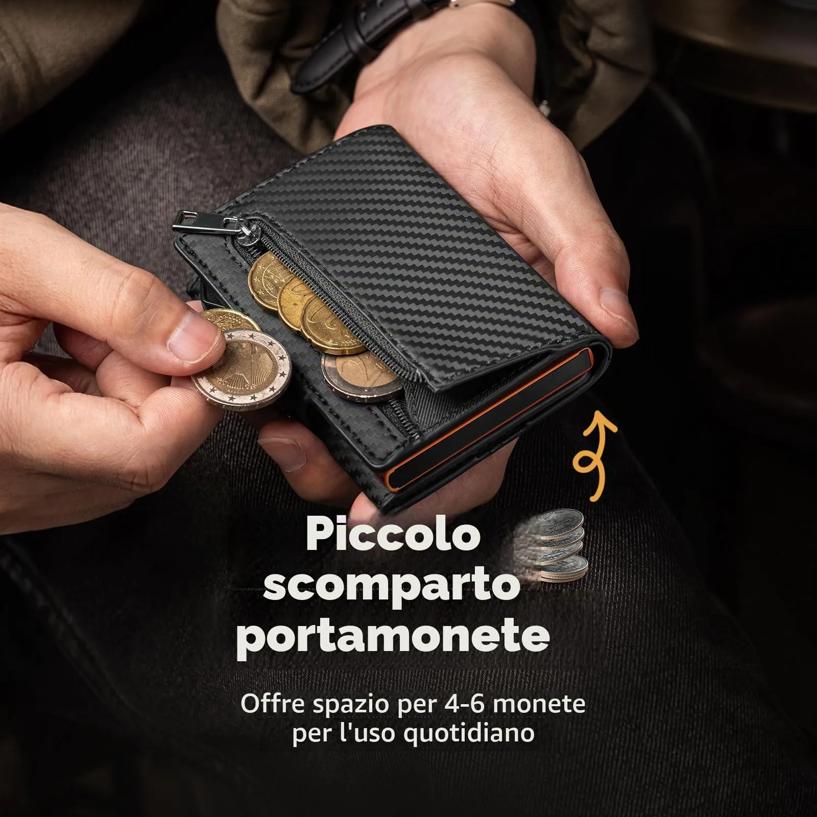 Manmaxim Portafoglio Uomo AirTag RFID Slim, Portafoglio Pop-up per 12 Carte con Scomparto Monete e 2 Finestre - immagine 7