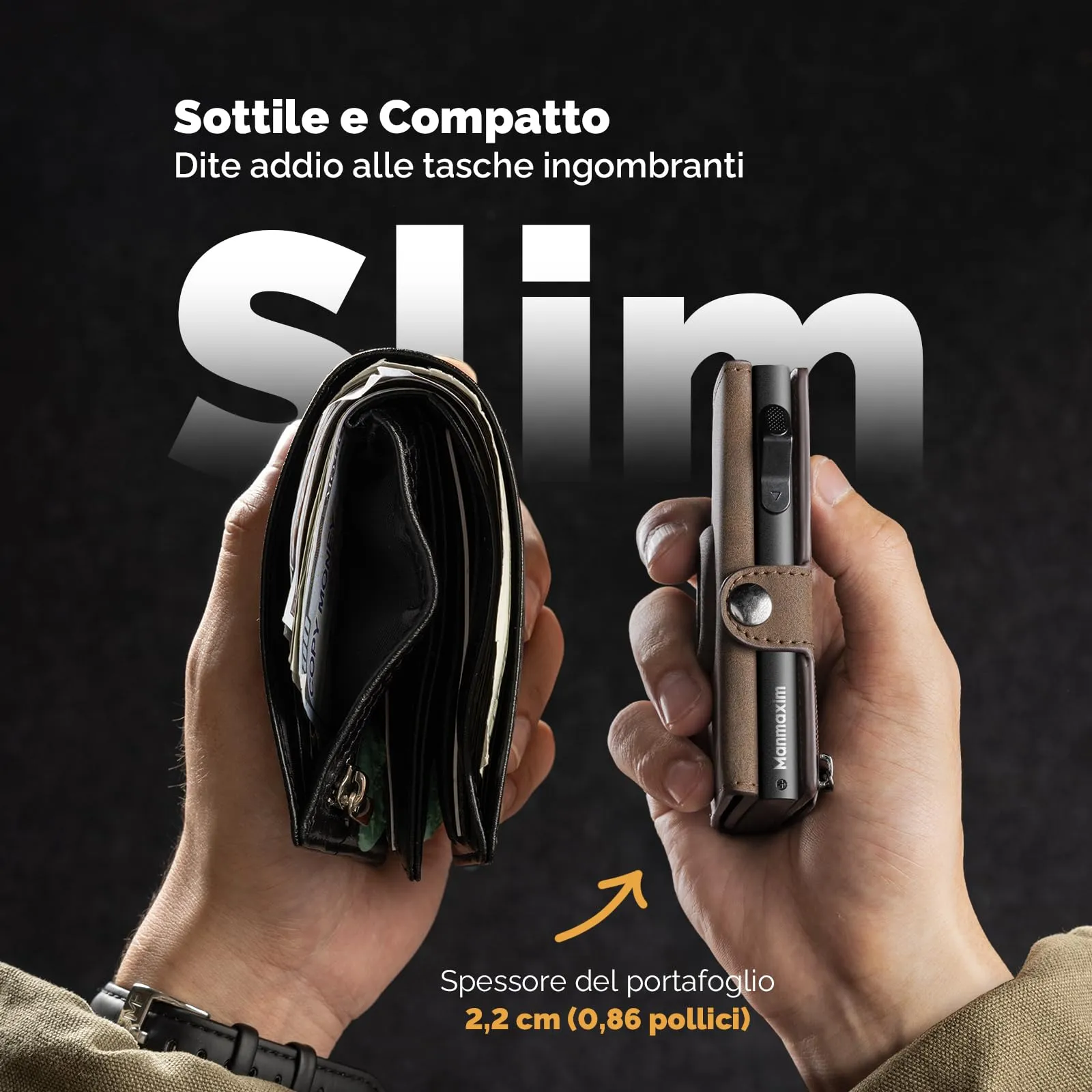 Manmaxim Portafoglio Uomo Slim con AirTag, Portacarte Pop-Up RFID, Capacità 9-12 Carte e Portamonete, Marrone - immagine 5
