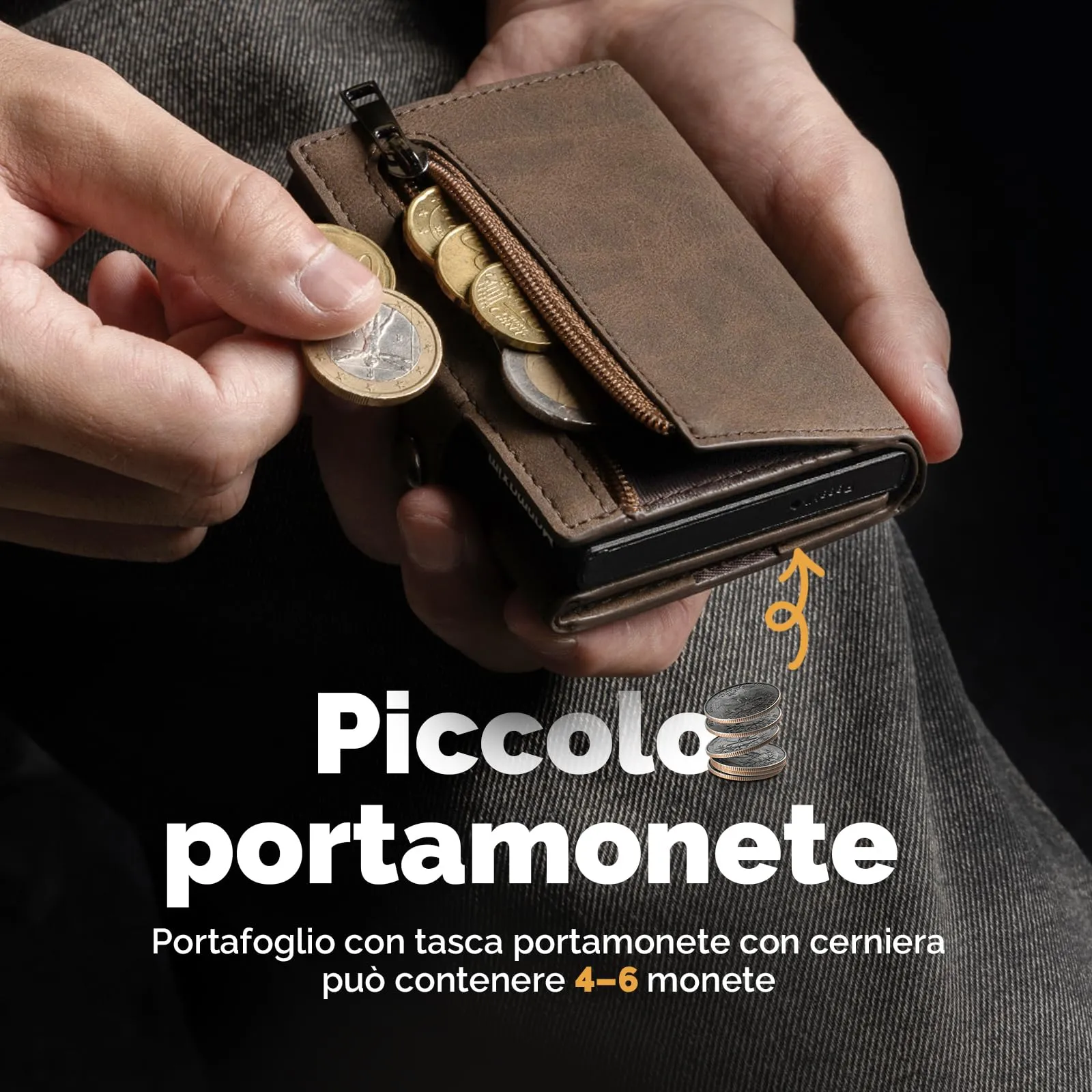 Manmaxim Portafoglio Uomo Slim con AirTag, Portacarte Pop-Up RFID, Capacità 9-12 Carte e Portamonete, Marrone - immagine 8