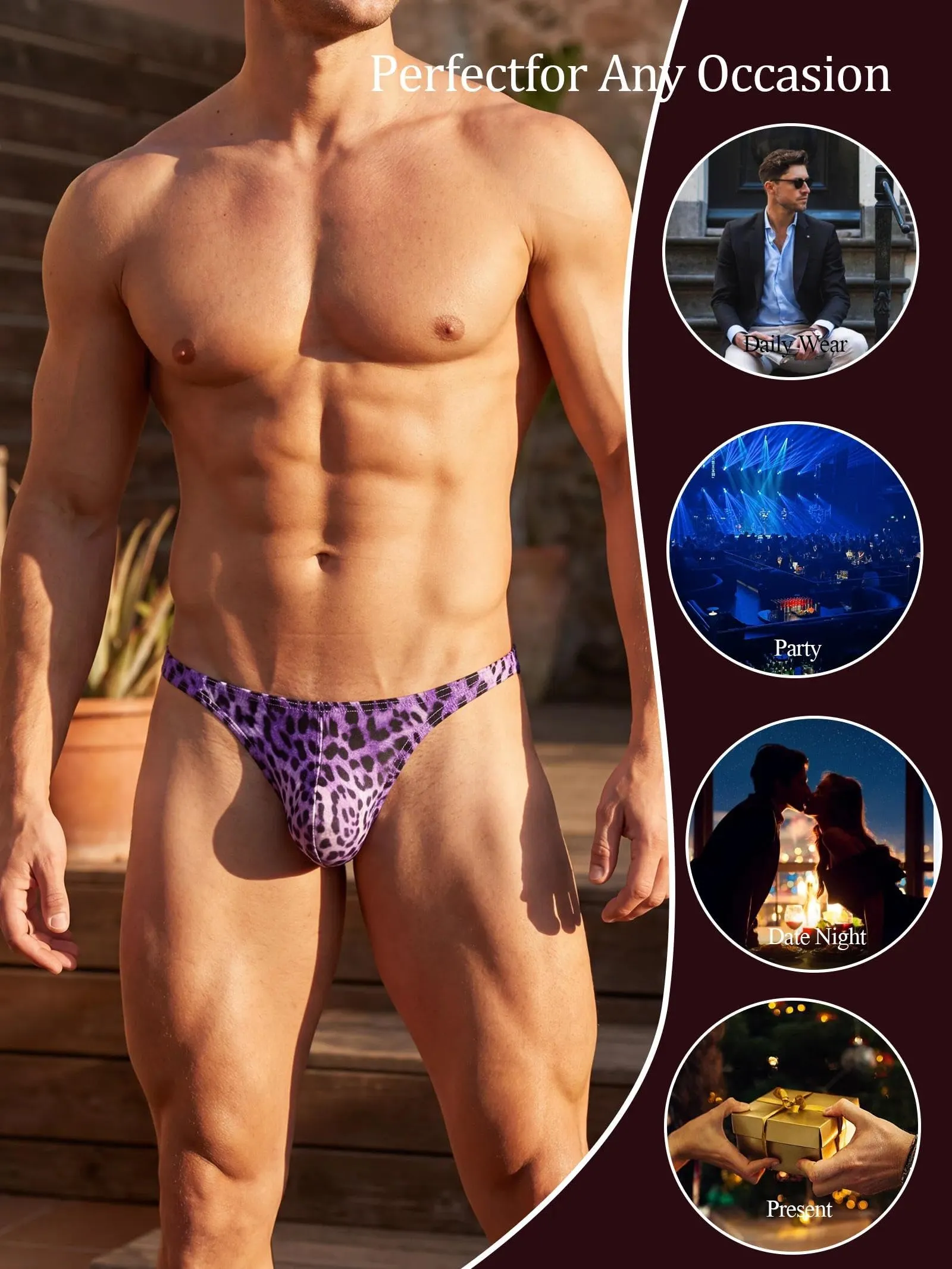 Eagerlove Perizoma Uomo Leopardato Viola XXL - immagine 5