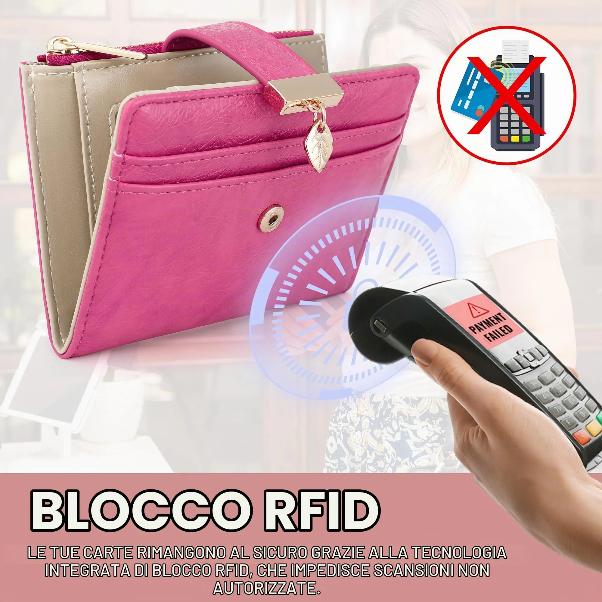 Pomelo Best Portafoglio Donna Compatto con Zip e Scomparti per Carte (Magenta) - immagine 3