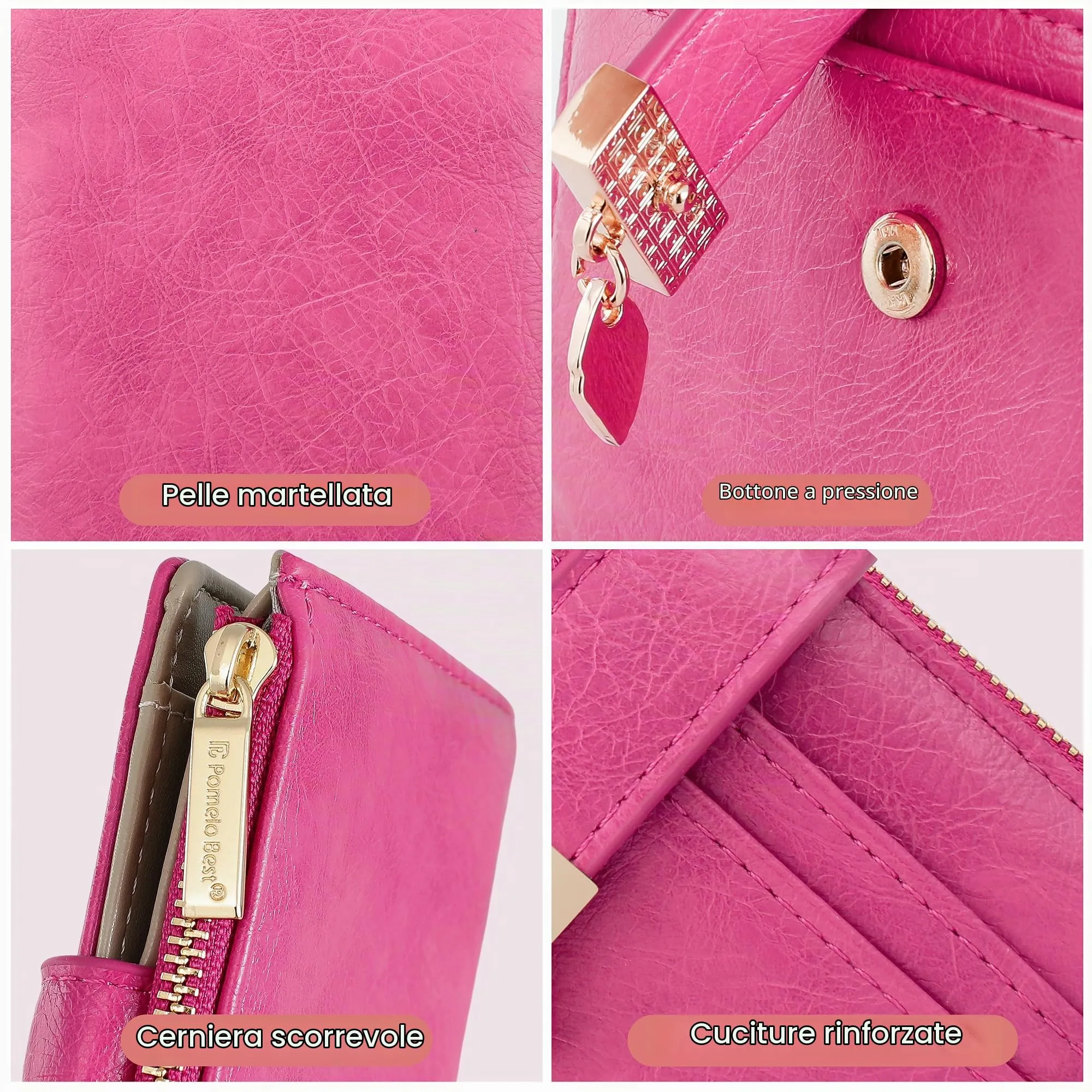 Pomelo Best Portafoglio Donna Compatto con Zip e Scomparti per Carte (Magenta) - immagine 5