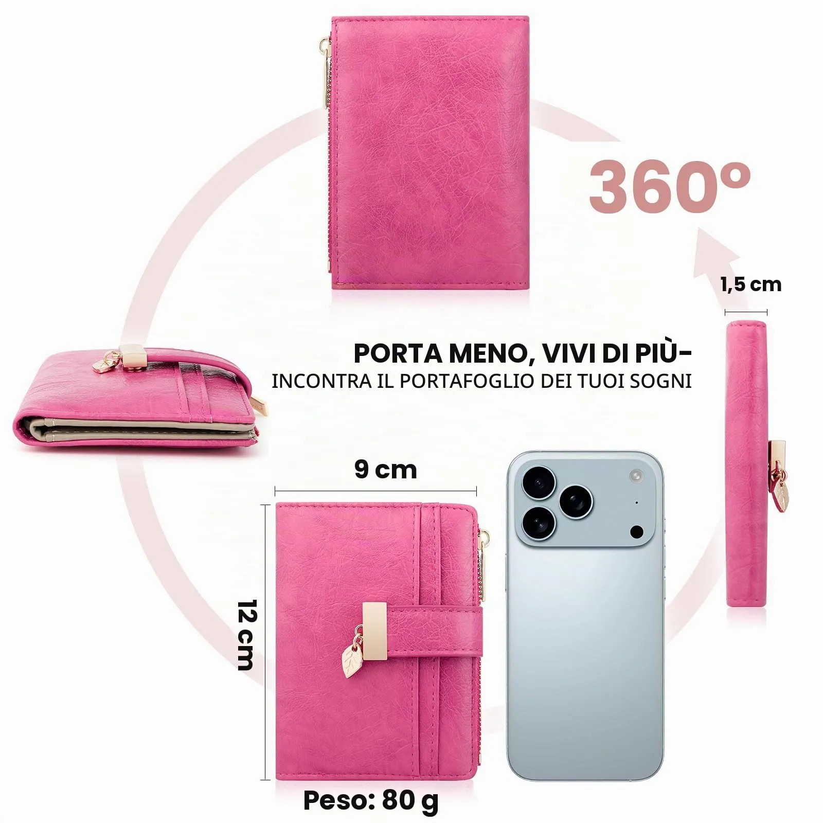 Pomelo Best Portafoglio Donna Compatto con Zip e Scomparti per Carte (Magenta) - immagine 6