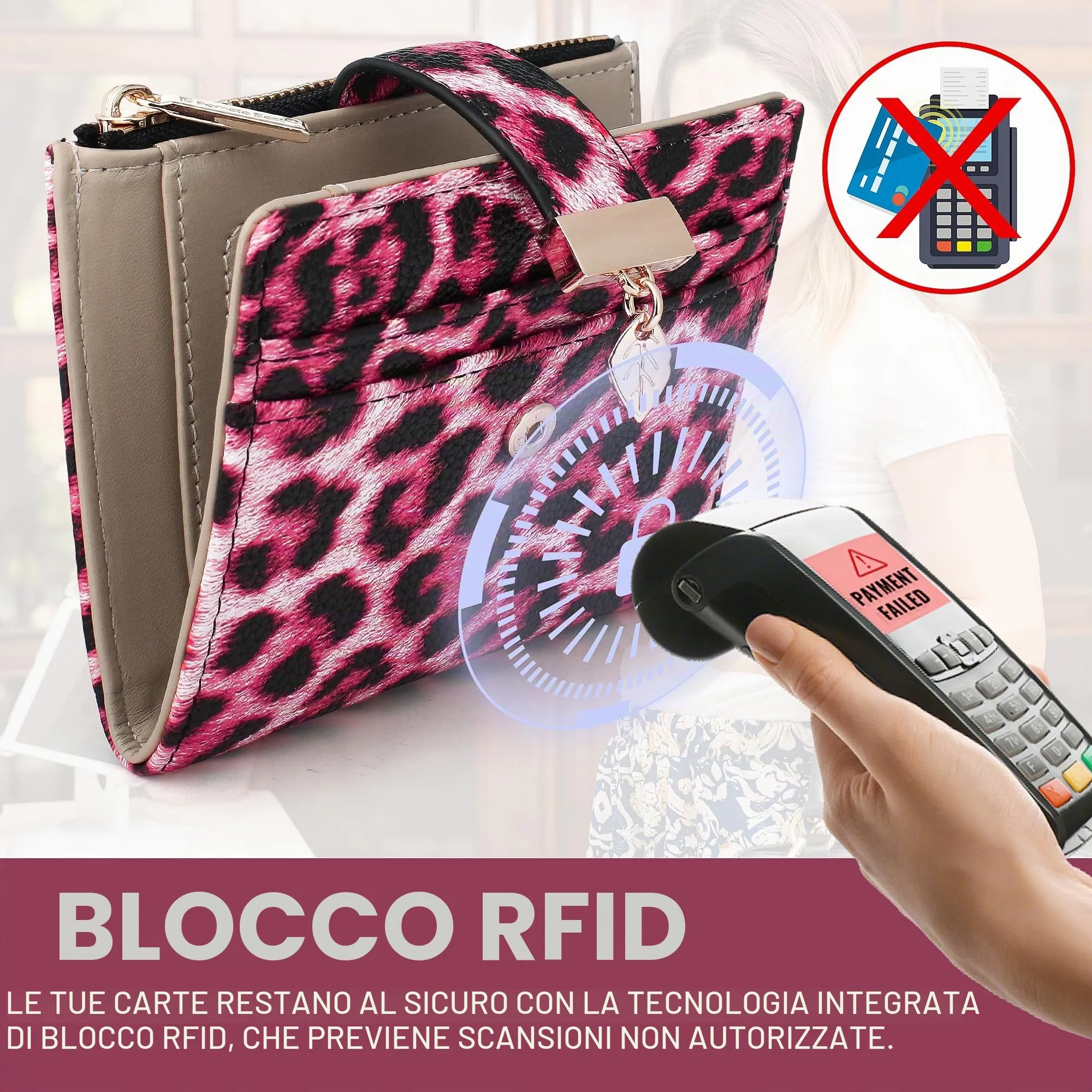 Pomelo Best Piccolo Portafoglio Donna Compatto con Zip e Scomparti per Carte (Leopardo Rosa) - immagine 4