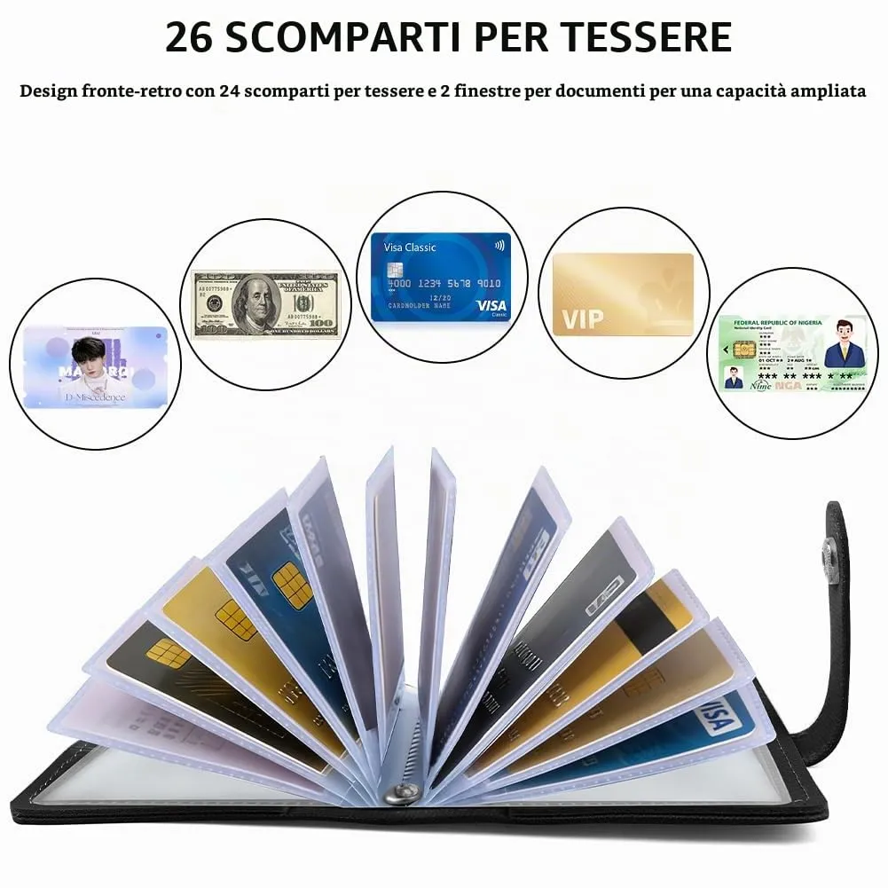 OSDUE Porta Carte di Credito in Pelle PU con Protezione RFID, 26 Scomparti - immagine 4