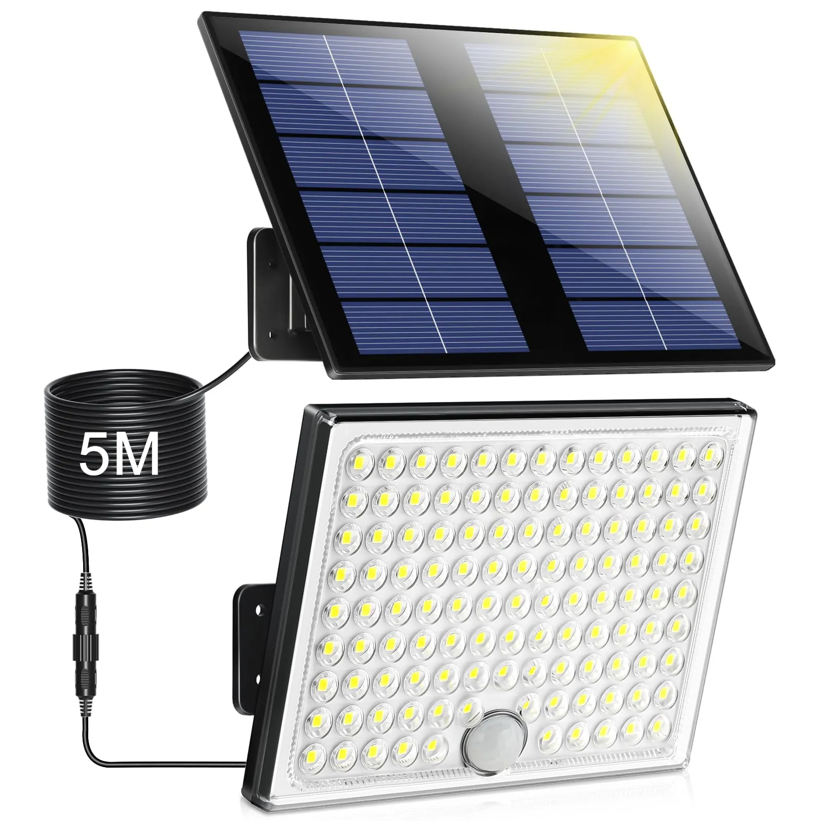 Realky Lampada Solare da Esterno con Sensore di Movimento, 113 LED, 2000mAh, 4 Modalità, Cavo 5m, IP65, Bianco - immagine 1