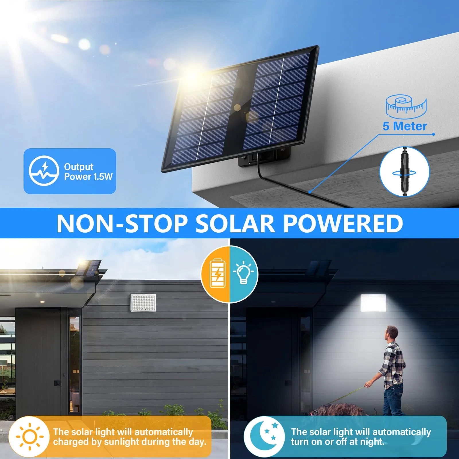 Realky Lampada Solare da Esterno con Sensore di Movimento, 113 LED, 2000mAh, 4 Modalità, Cavo 5m, IP65, Bianco - immagine 2