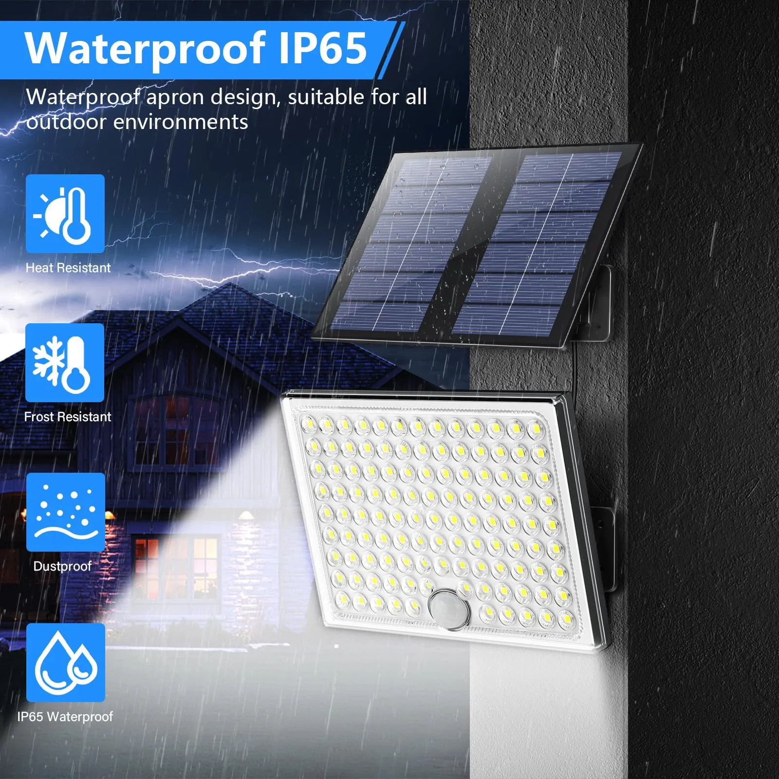 Realky Lampada Solare da Esterno con Sensore di Movimento, 113 LED, 2000mAh, 4 Modalità, Cavo 5m, IP65, Bianco - immagine 3