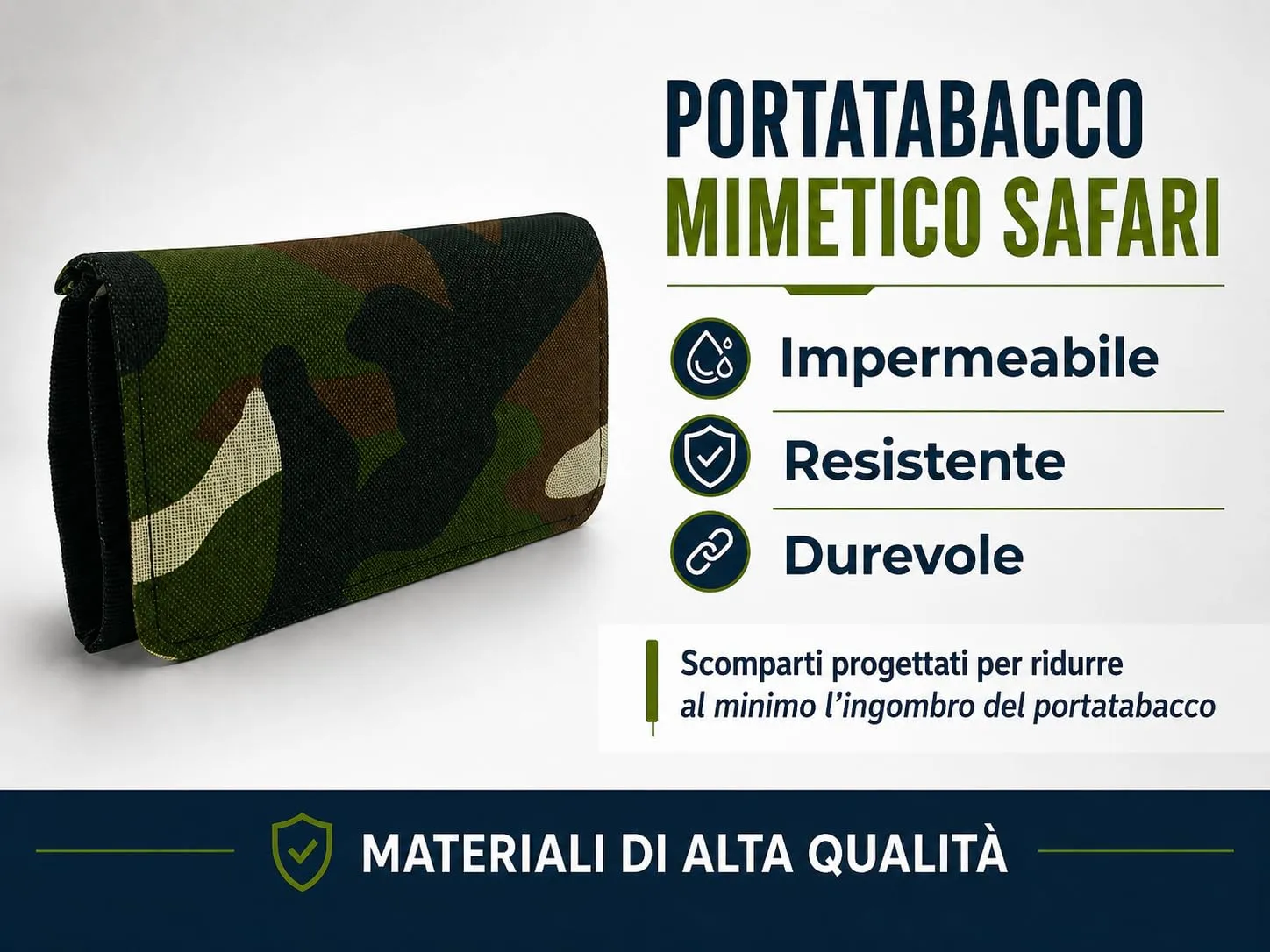 Mialand Portatabacco Mimetico Verde Giungla Impermeabile con Porta Cartine, Filtri e Accendino, 16 x 9 cm - immagine 5