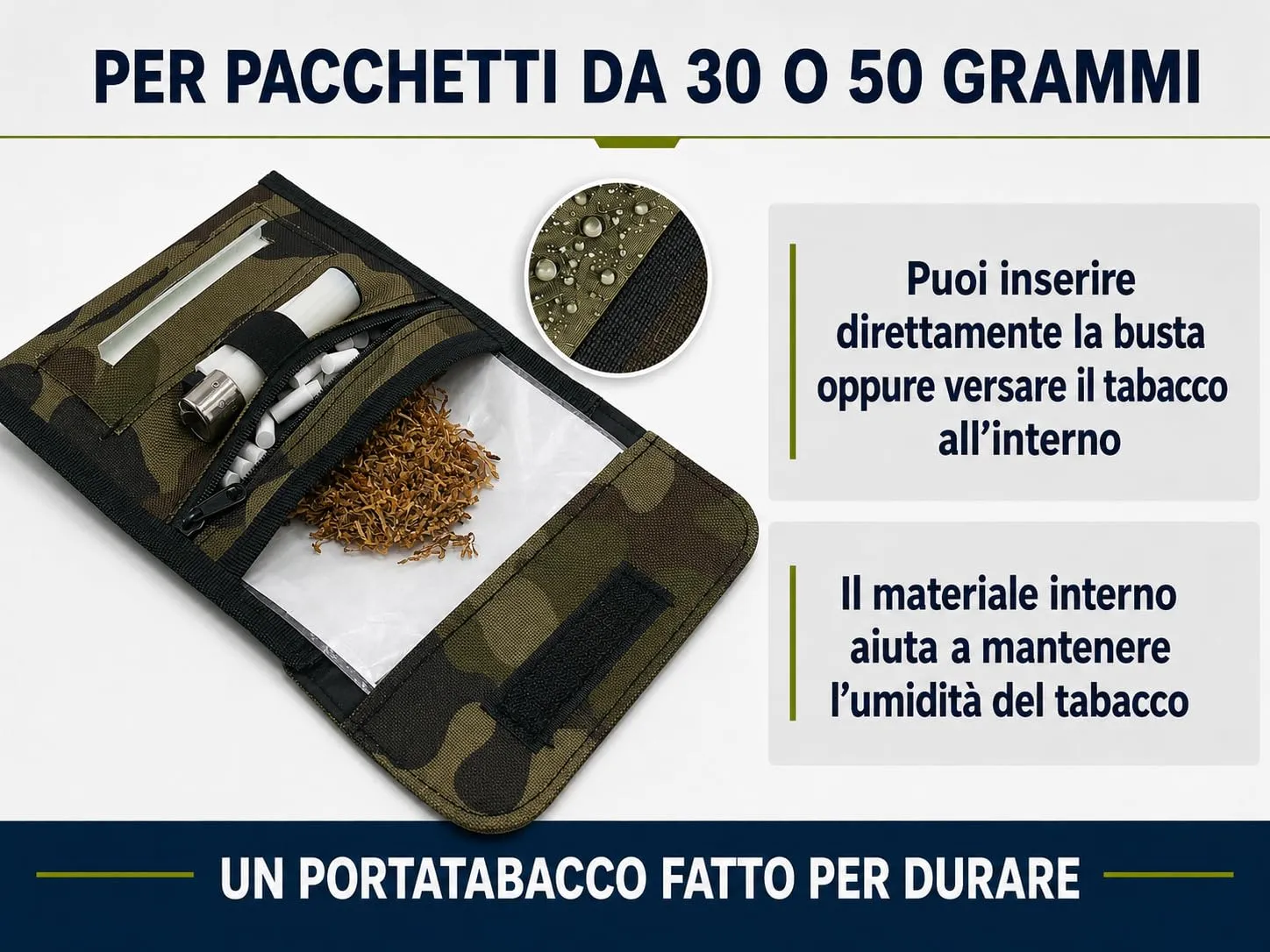 Mialand Portatabacco Mimetico Verde Giungla Impermeabile con Porta Cartine, Filtri e Accendino, 16 x 9 cm - immagine 7