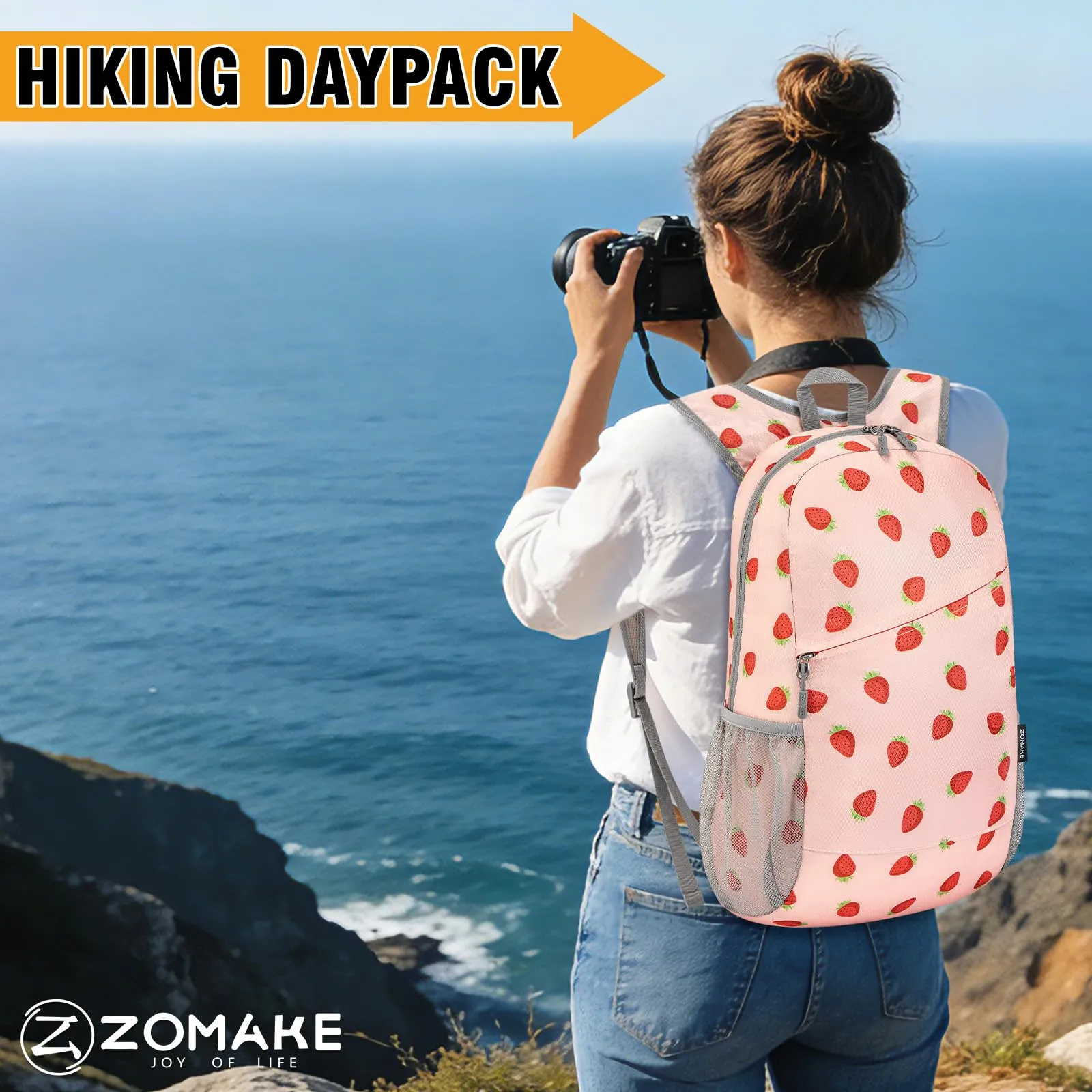 ZOMAKE Zaino Pieghevole Ultraleggero 20L da Viaggio e Trekking (Fragola) - immagine 2