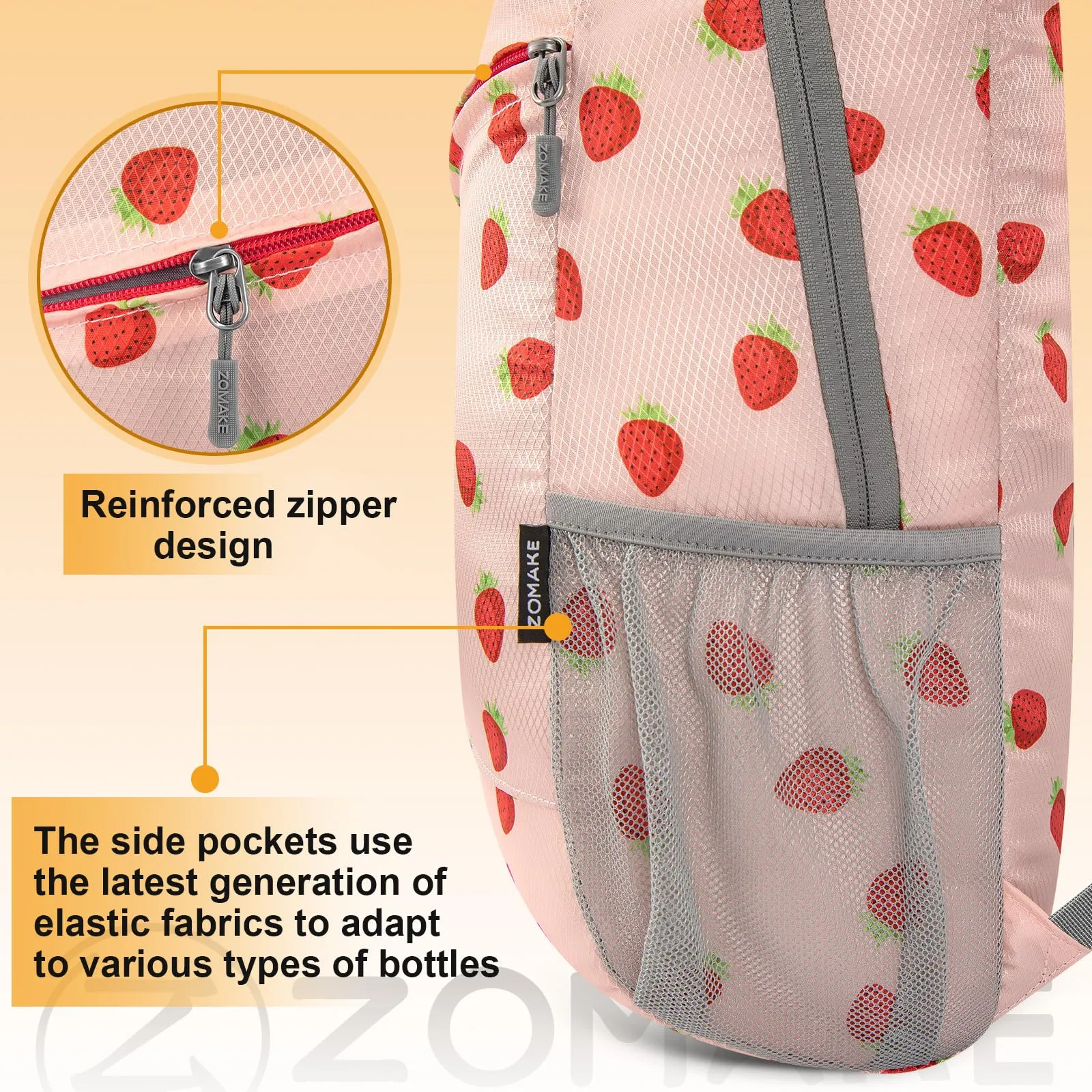 ZOMAKE Zaino Pieghevole Ultraleggero 20L da Viaggio e Trekking (Fragola) - immagine 7