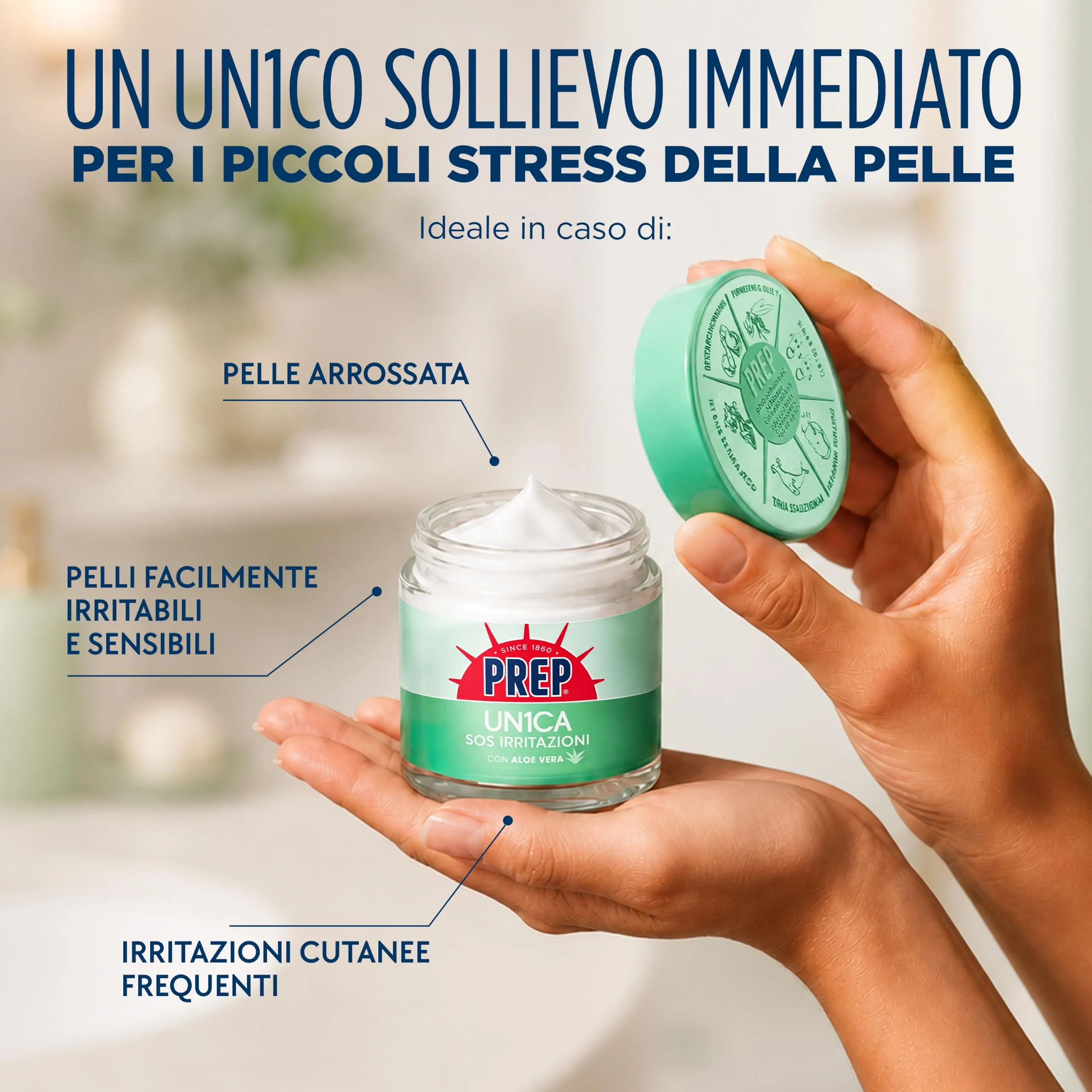 Prep Un1ca SOS Irritazioni Crema Idratante e Lenitiva con Aloe Vera e Glicerina per Pelli Sensibili, 75ml - immagine 3