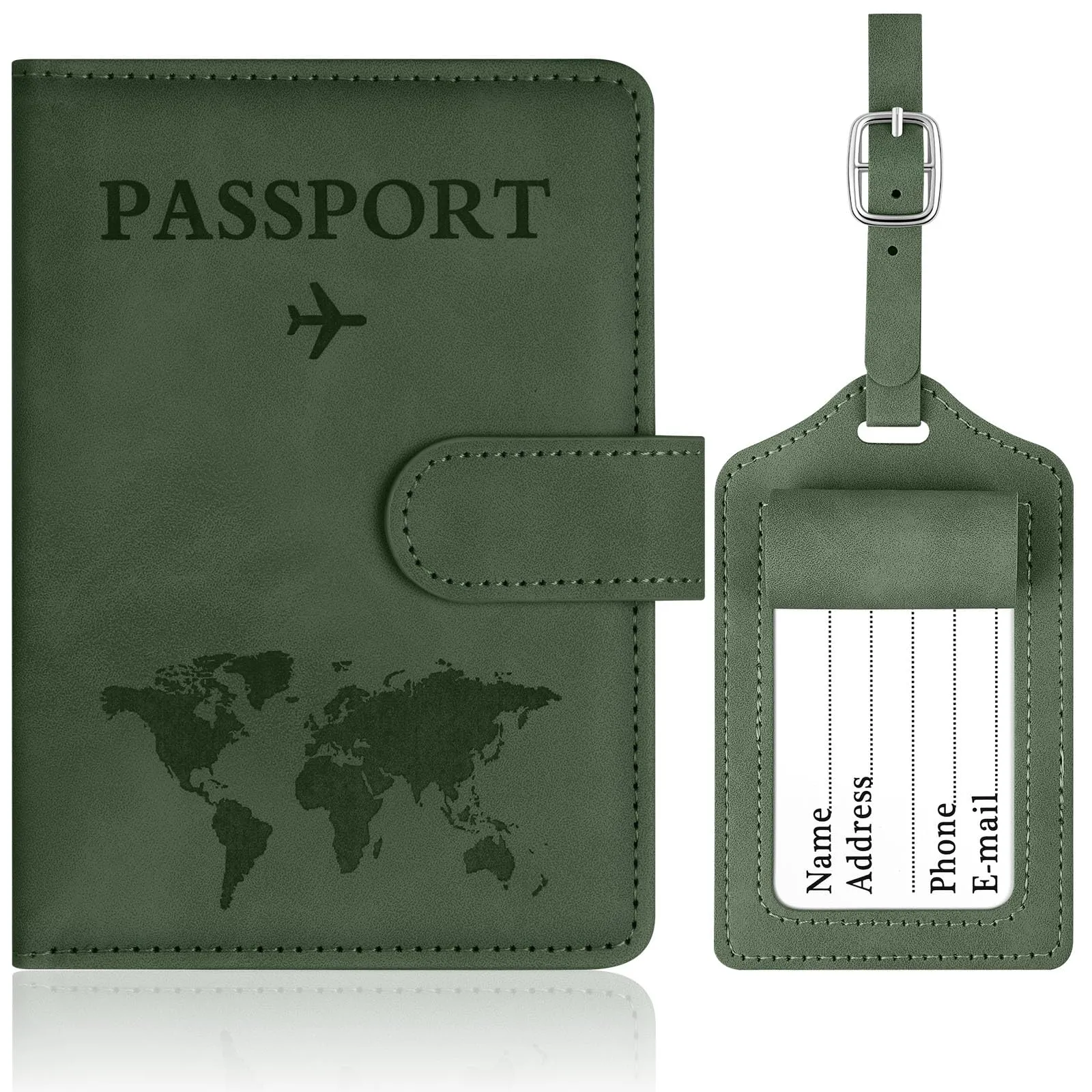 OFFCUP Custodia per Passaporto con Blocco RFID in Pelle PU e Etichetta Valigia, Verde - immagine 1
